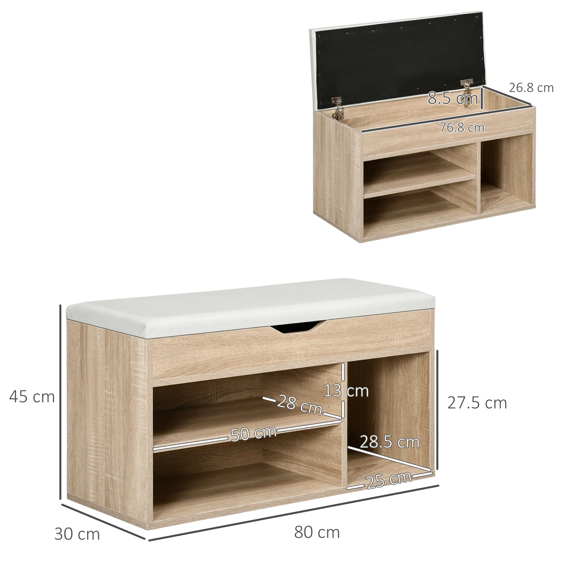 Shoes Cabinet Bench w/ Hidden Storage & Padded Seat, Footwear Rack for Entryway, Oak Tone - Image 5