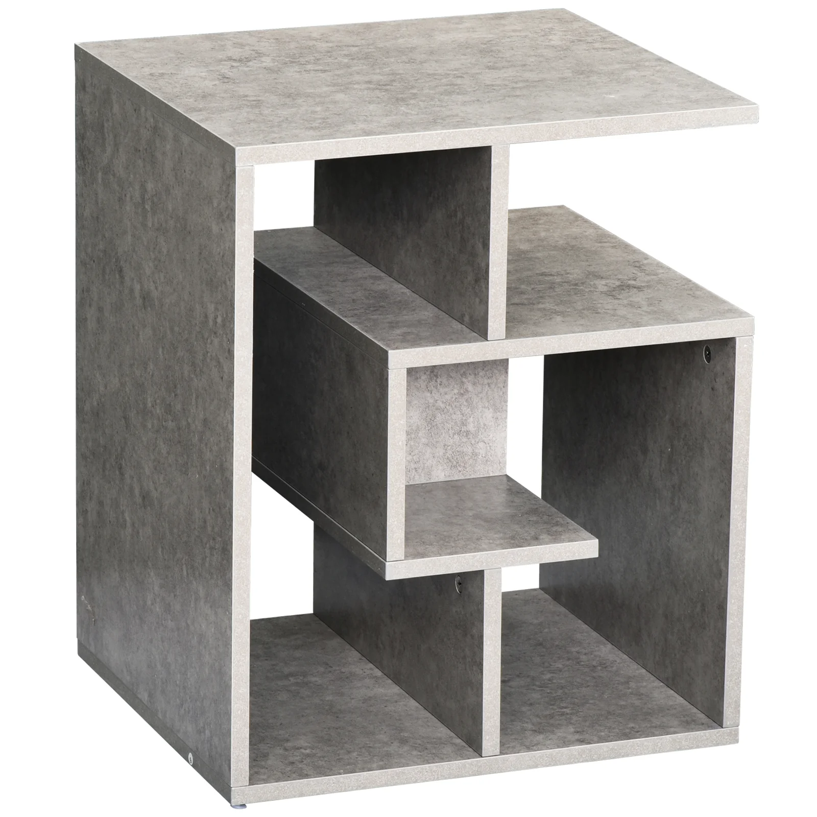 3 Tier End Table with Open Storage Shelves for Living Room, Bedroom, Cement Colour