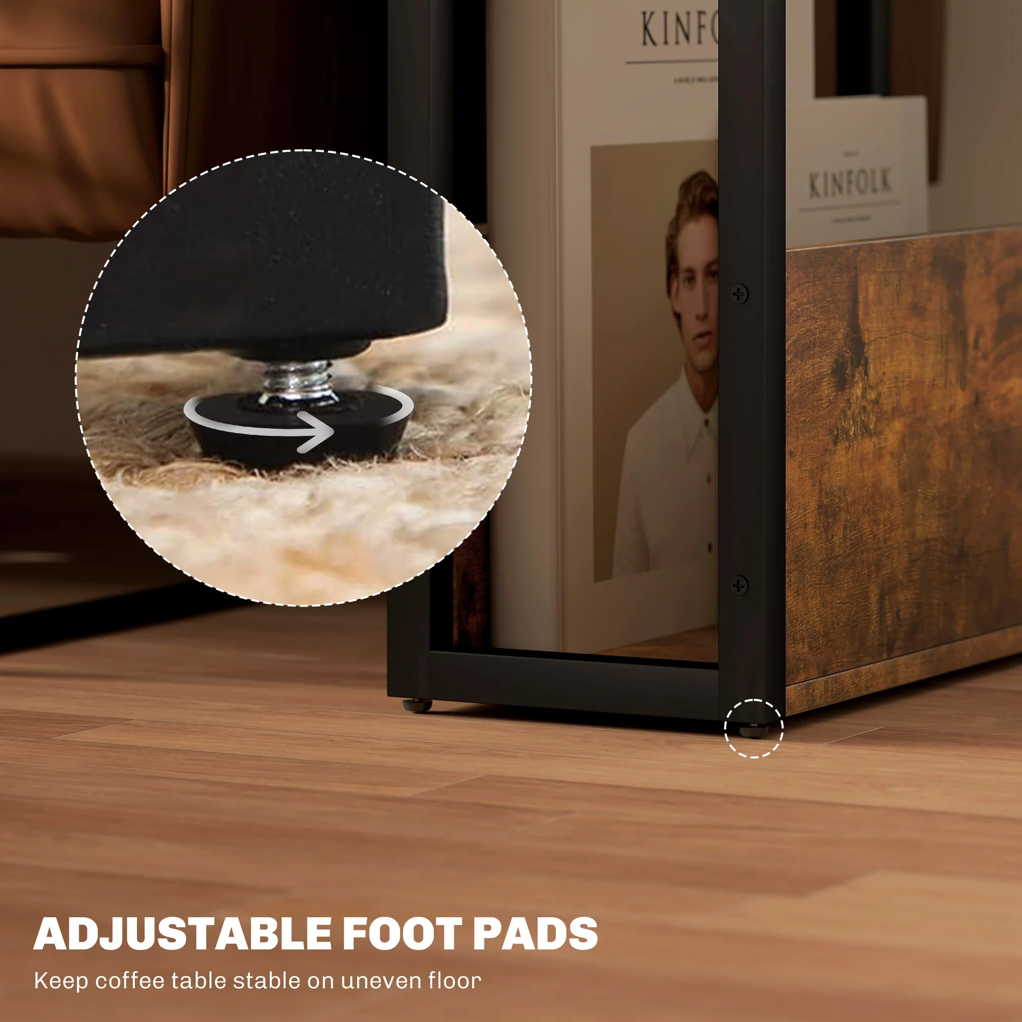Industrial Narrow Bedside Table with Shelves and Dark Wood Finish - Image 8