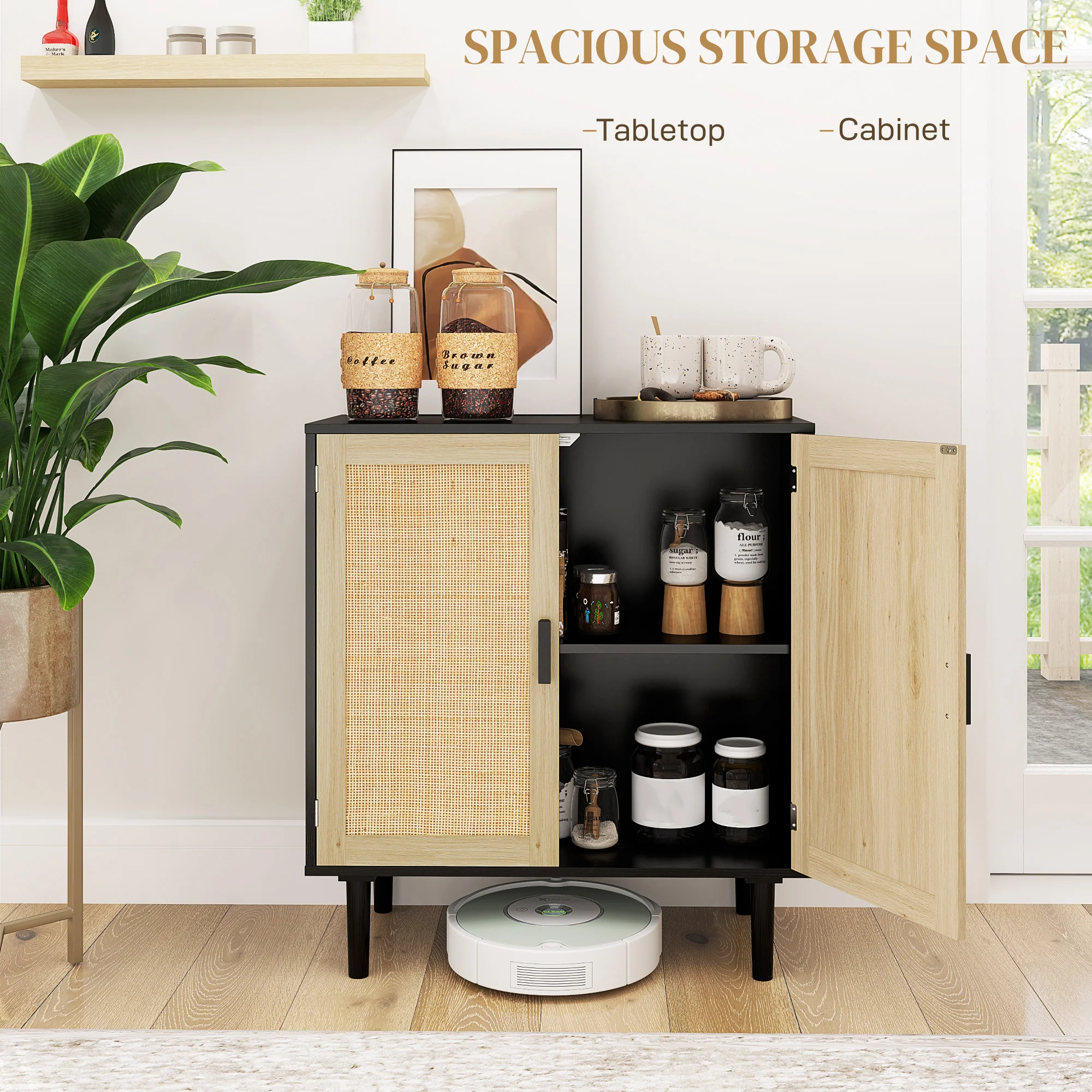 Solace 2 Doors Compact 32" Sideboard, Buffet with Single Cabinet, Black - Image 6