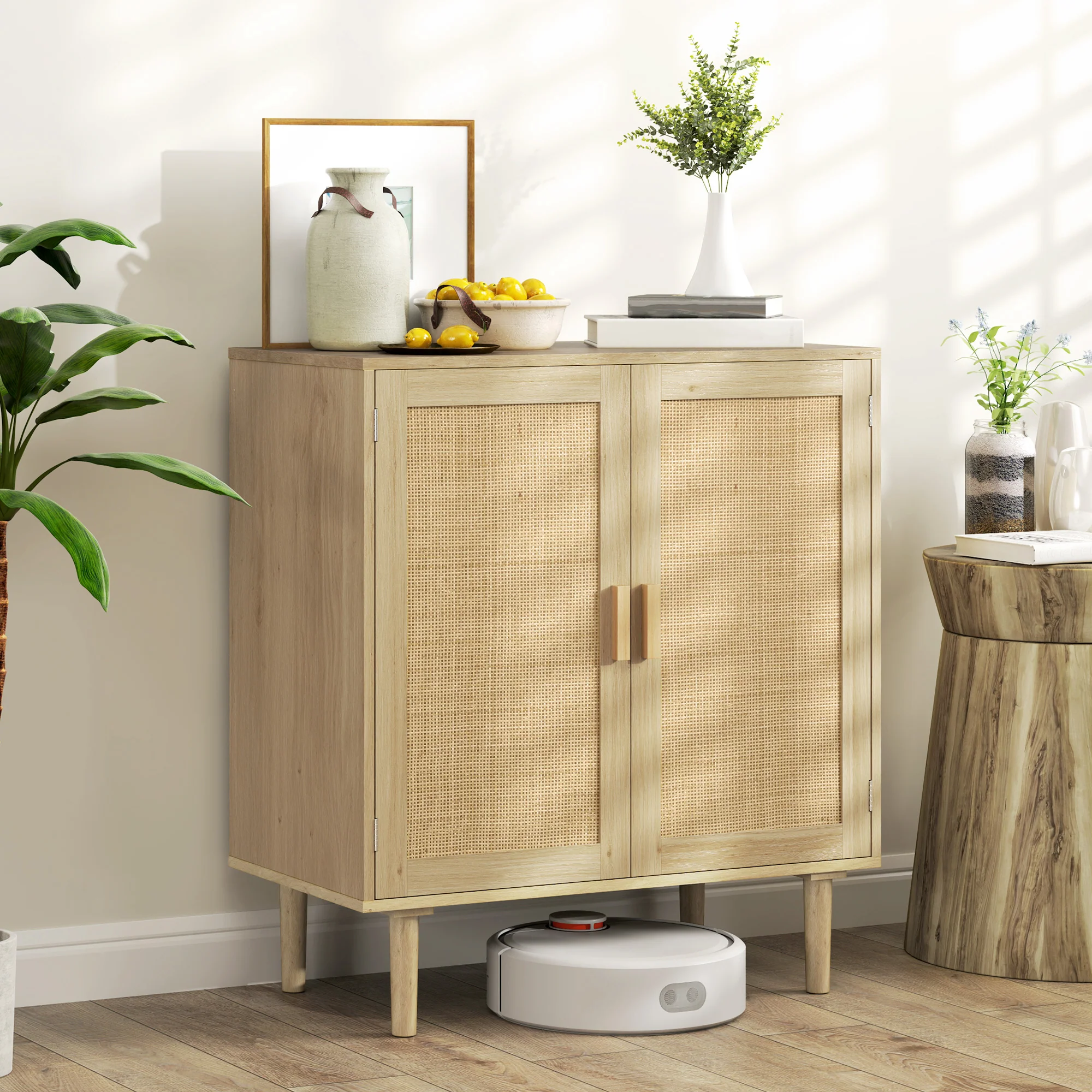 Solace 2 Doors Compact 32" Sideboard, Buffet with Single Cabinet, Natural - Image 3
