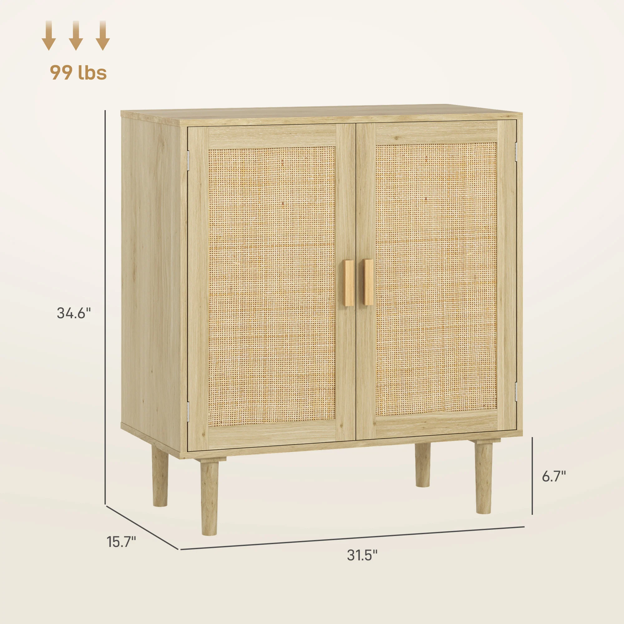 Solace 2 Doors Compact 32" Sideboard, Buffet with Single Cabinet, Natural - Image 5