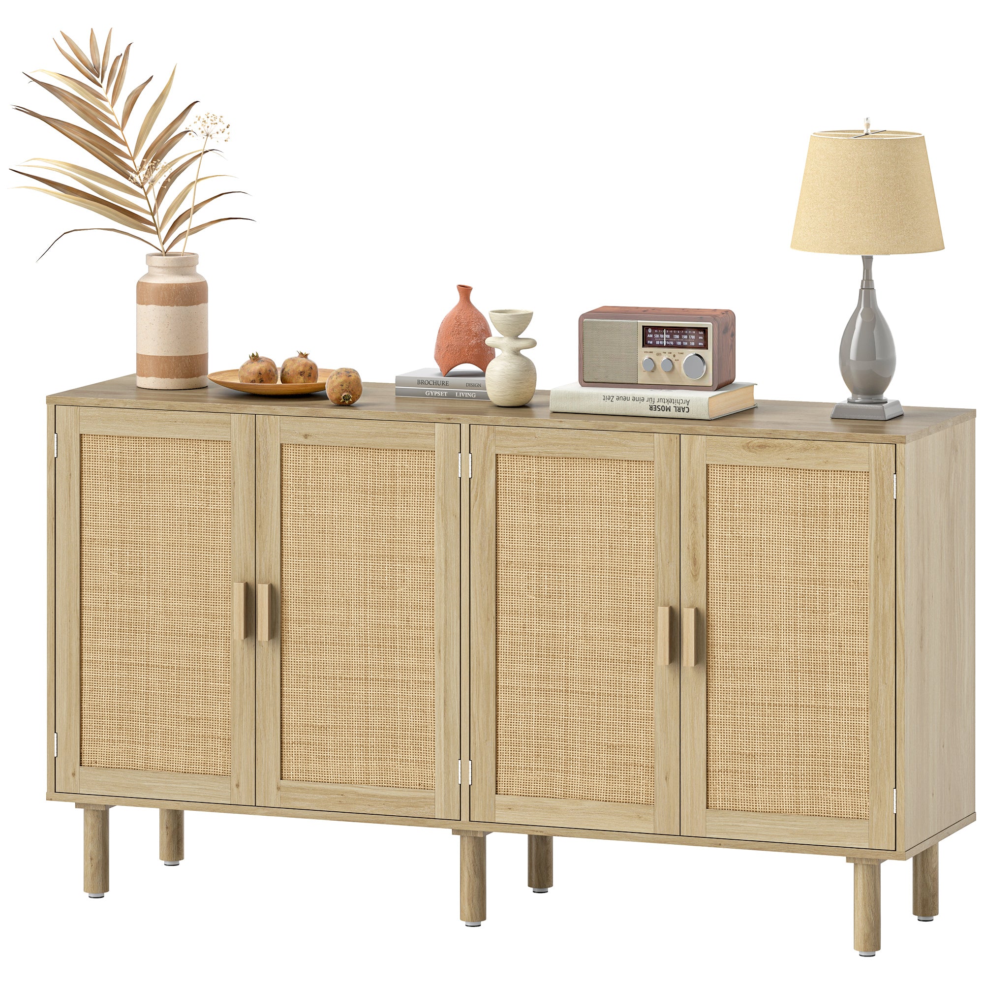 4 Doors Large Capacity 62" Solace Sideboard, Boho Buffet with 2 Cabinets, Natural - Image 2