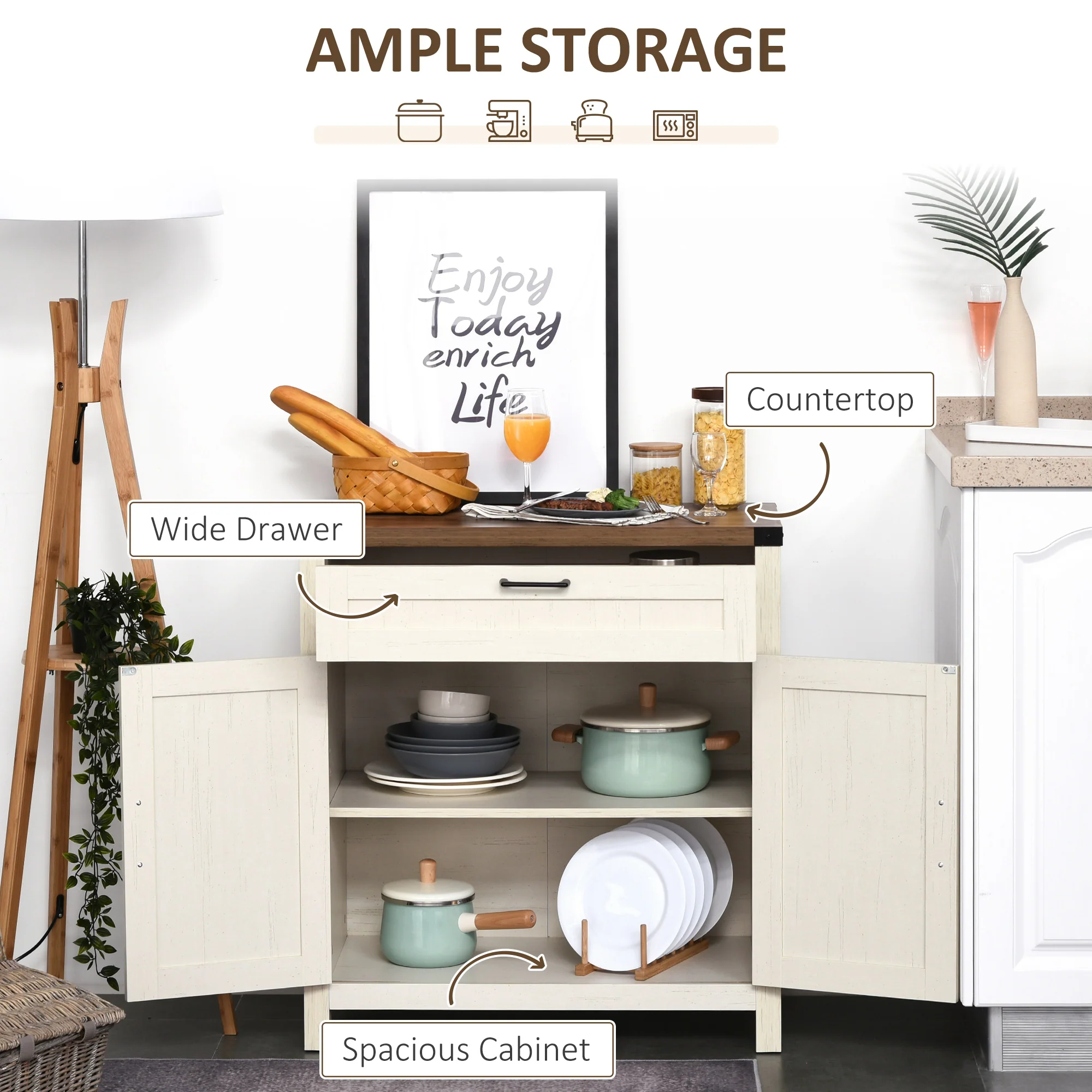 Farmhouse Sideboard with Rustic Barn Door & Drawer, White - Image 6