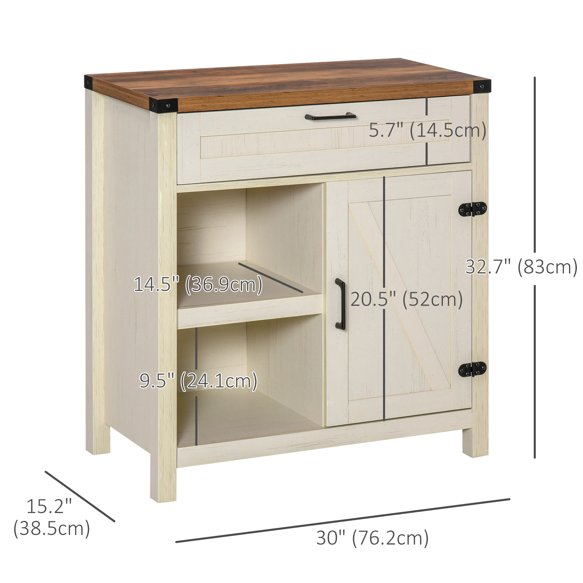 Farmhouse Sideboard with Rustic Barn Door & Drawer, White - Image 5