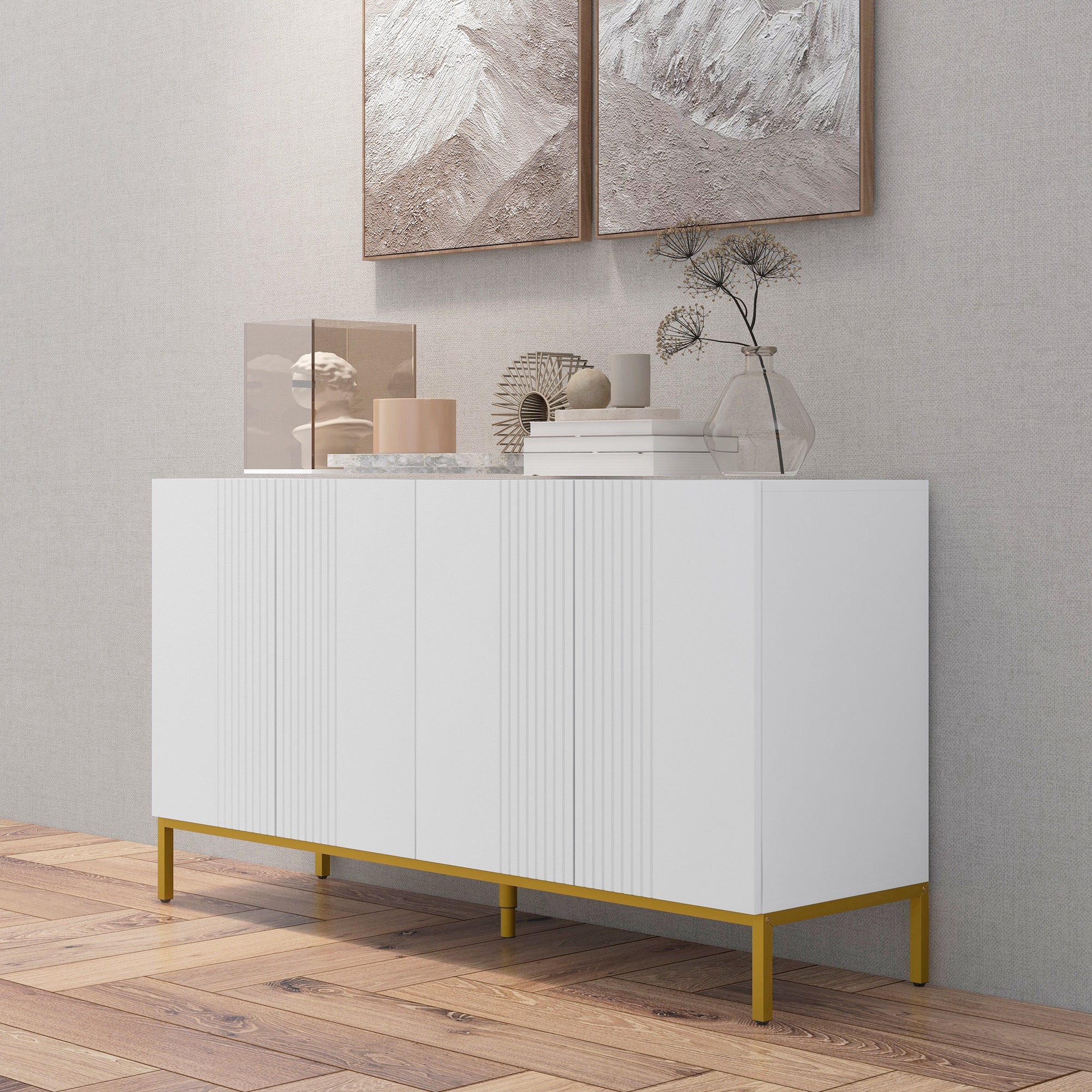Modern Sideboard with Soft-Close Doors Adjustable Shelves & Gold Legs, White - Image 10