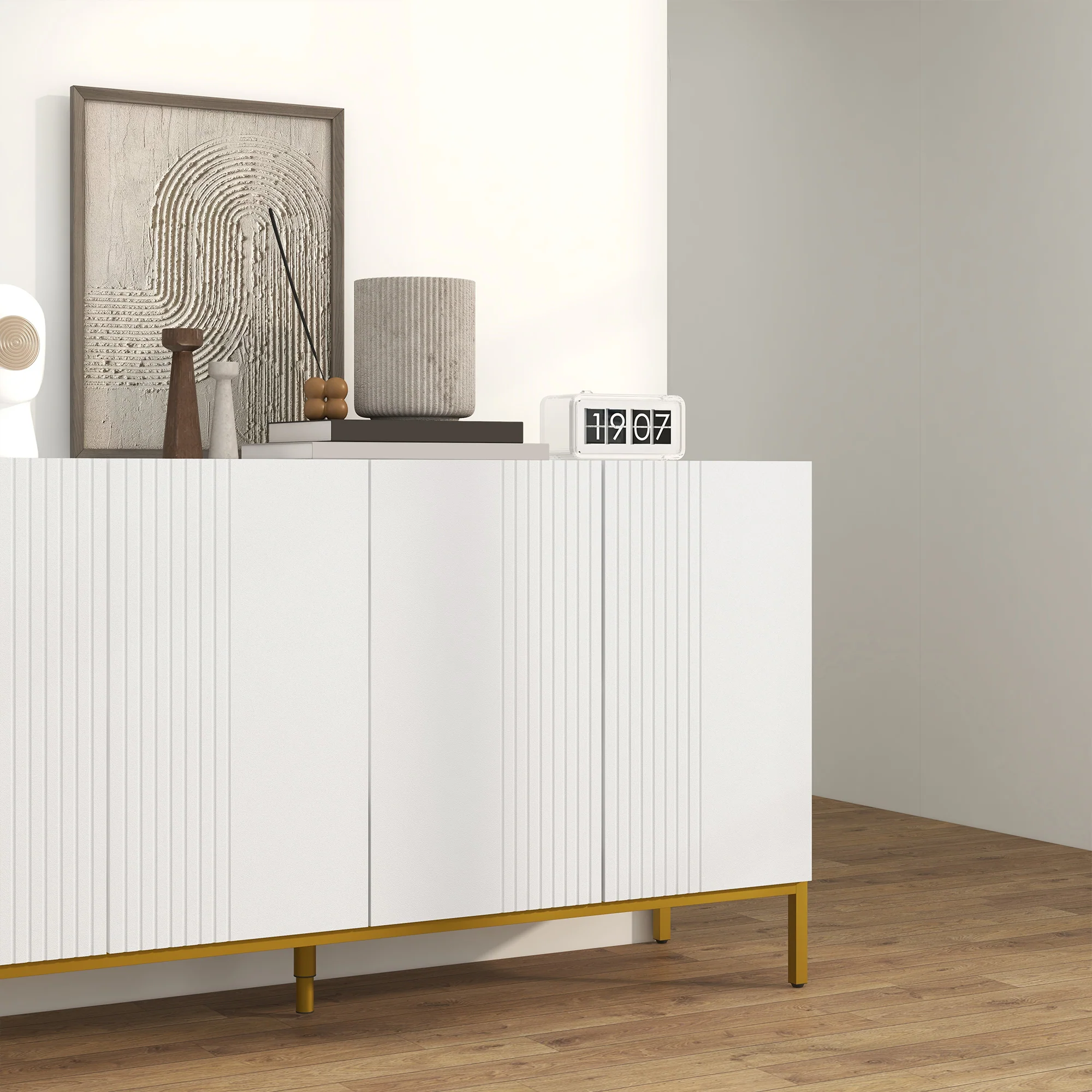 Modern Sideboard with Soft-Close Doors Adjustable Shelves & Gold Legs, White - Image 11