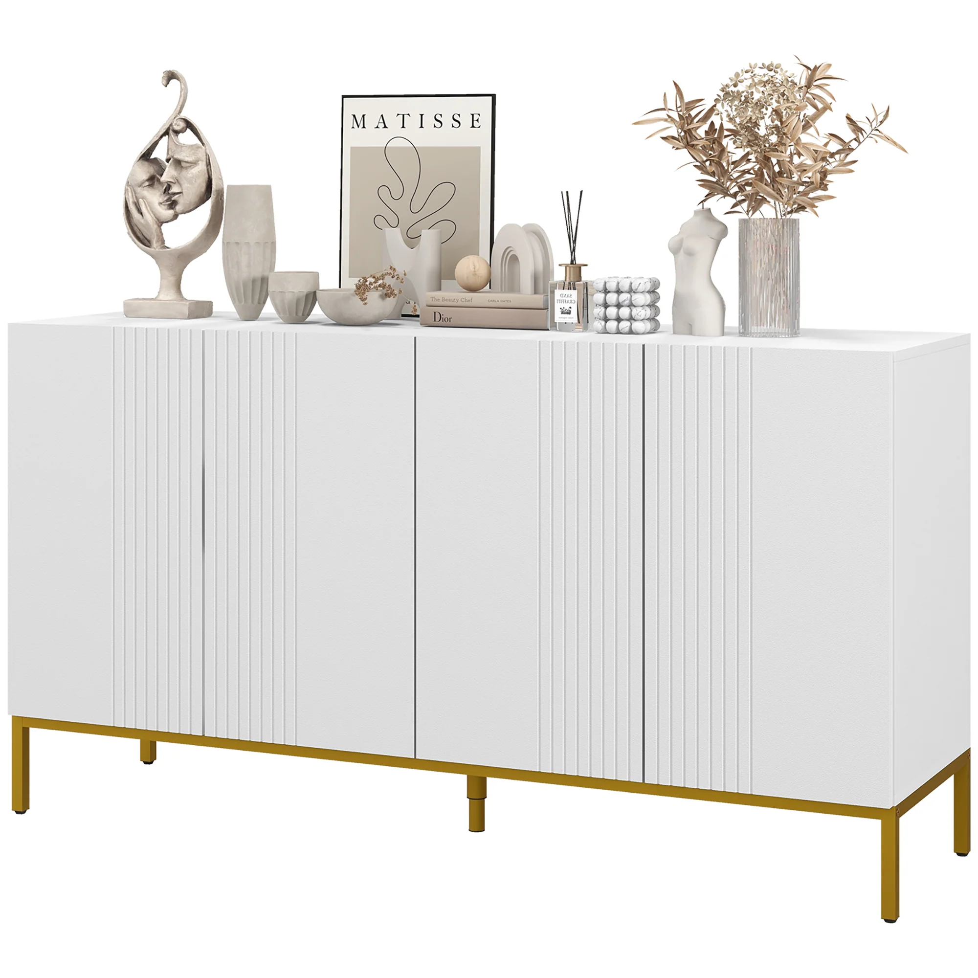 Modern Sideboard with Soft-Close Doors Adjustable Shelves & Gold Legs, White - Image 2