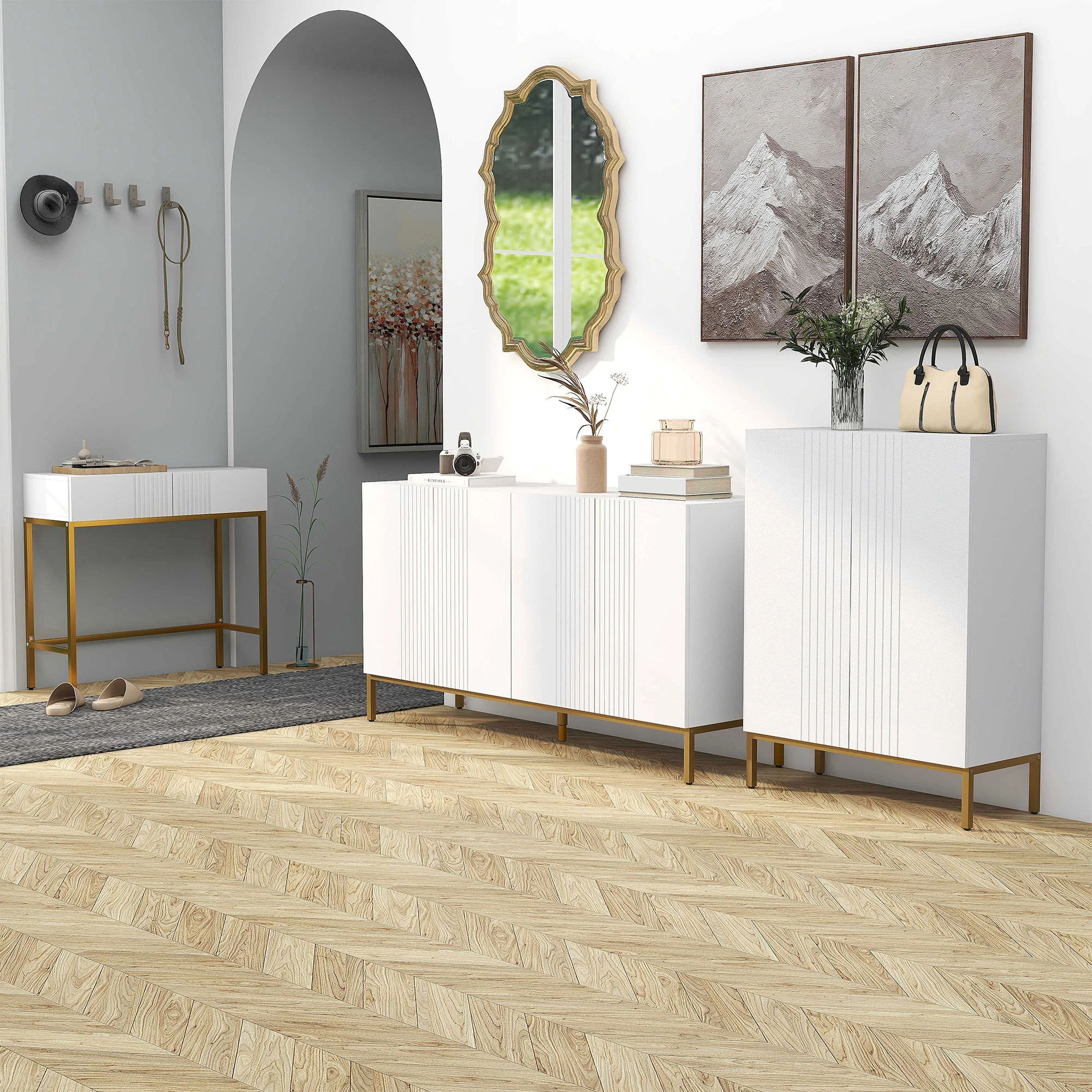 Modern Sideboard with Soft-Close Doors Adjustable Shelves & Gold Legs, White - Image 3