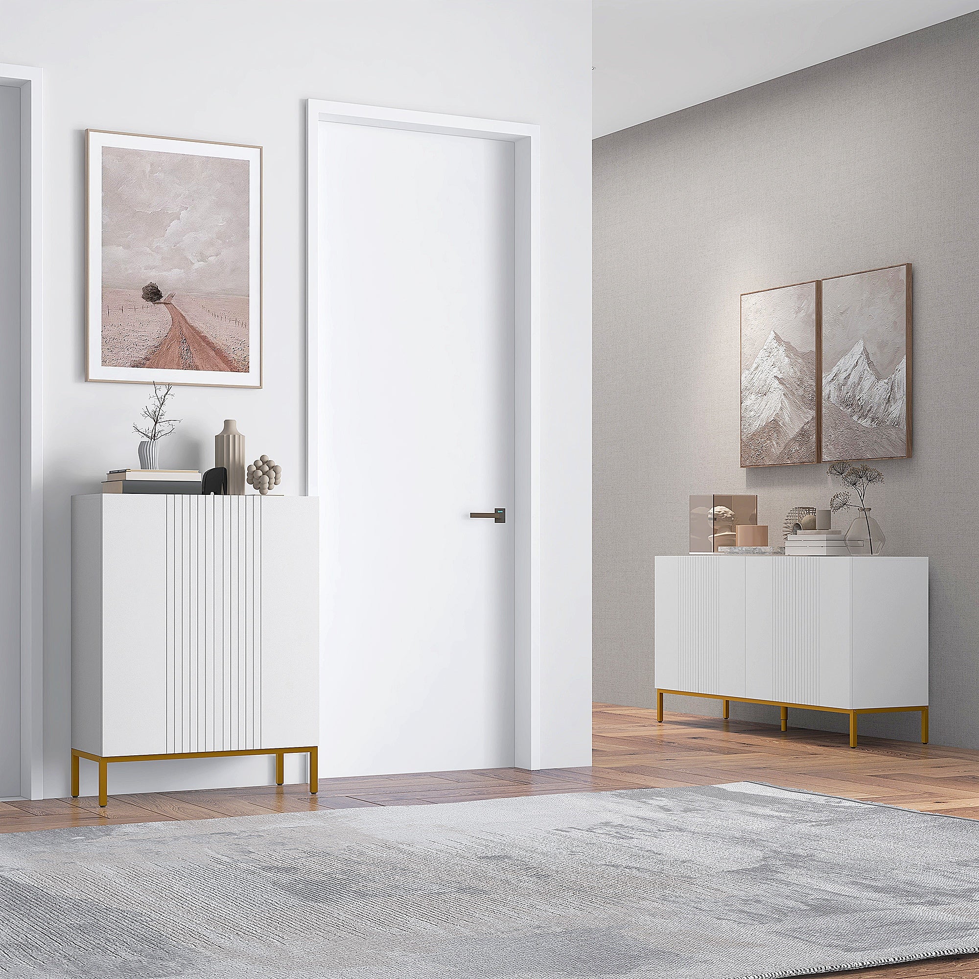 Modern Sideboard with Soft-Close Doors Adjustable Shelves & Gold Legs, White - Image 4