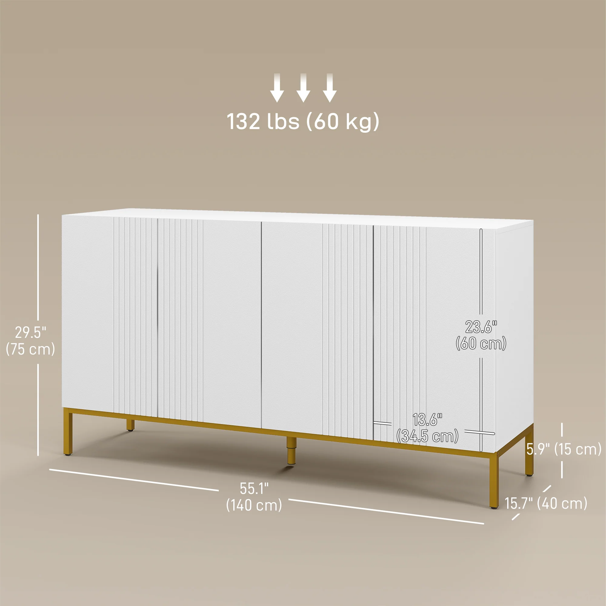 Modern Sideboard with Soft-Close Doors Adjustable Shelves & Gold Legs, White - Image 5