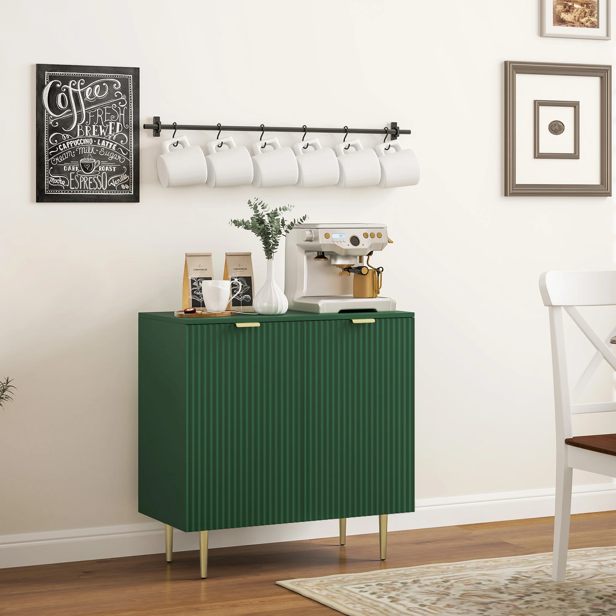 Modern Fluted Sideboard Cabinet with 2 Doors & Metal Legs, Green - Image 10