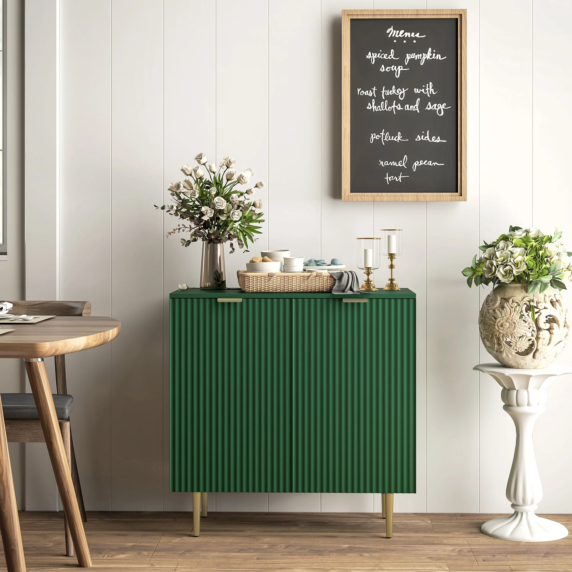 Modern Fluted Sideboard Cabinet with 2 Doors & Metal Legs, Green - Image 4