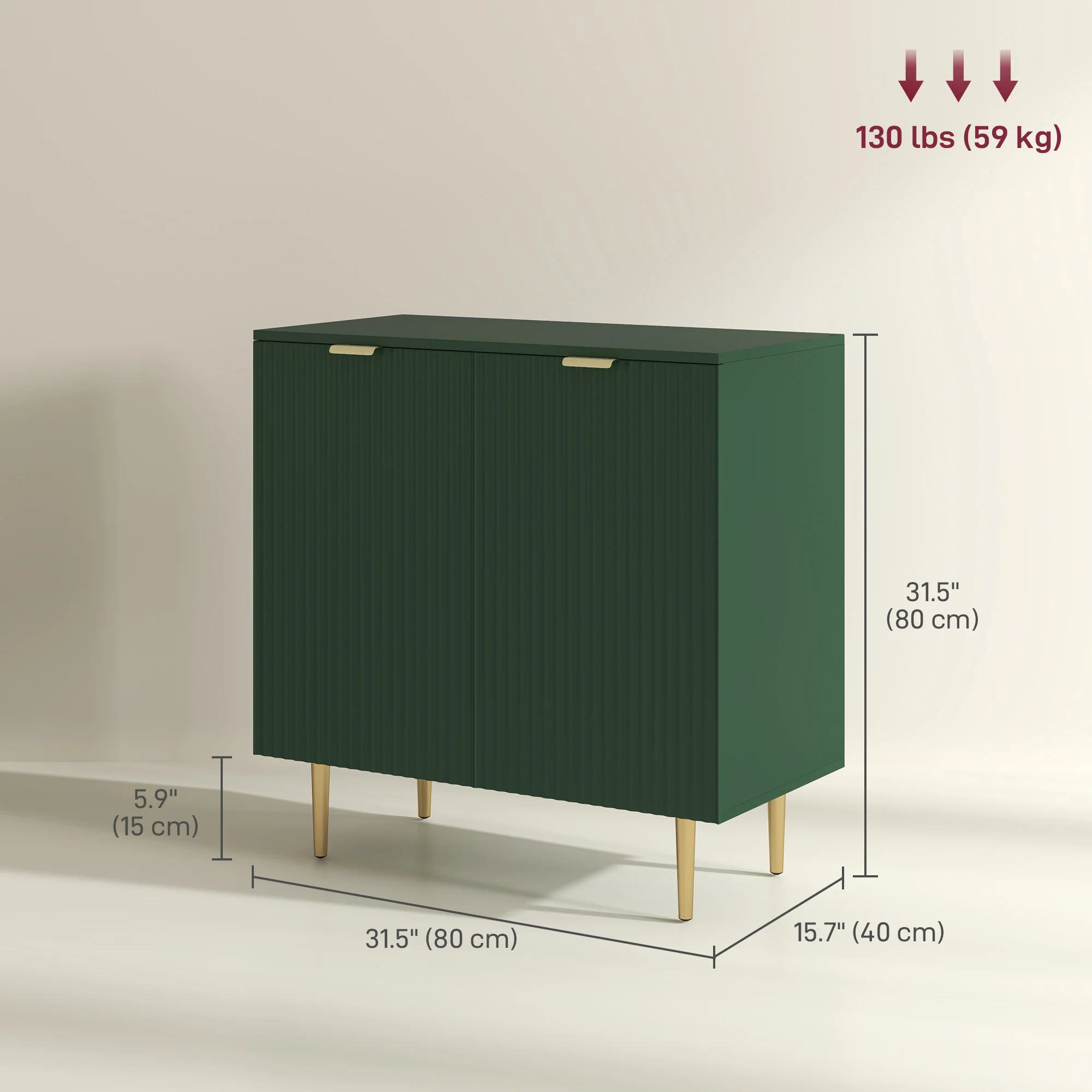 Modern Fluted Sideboard Cabinet with 2 Doors & Metal Legs, Green - Image 5