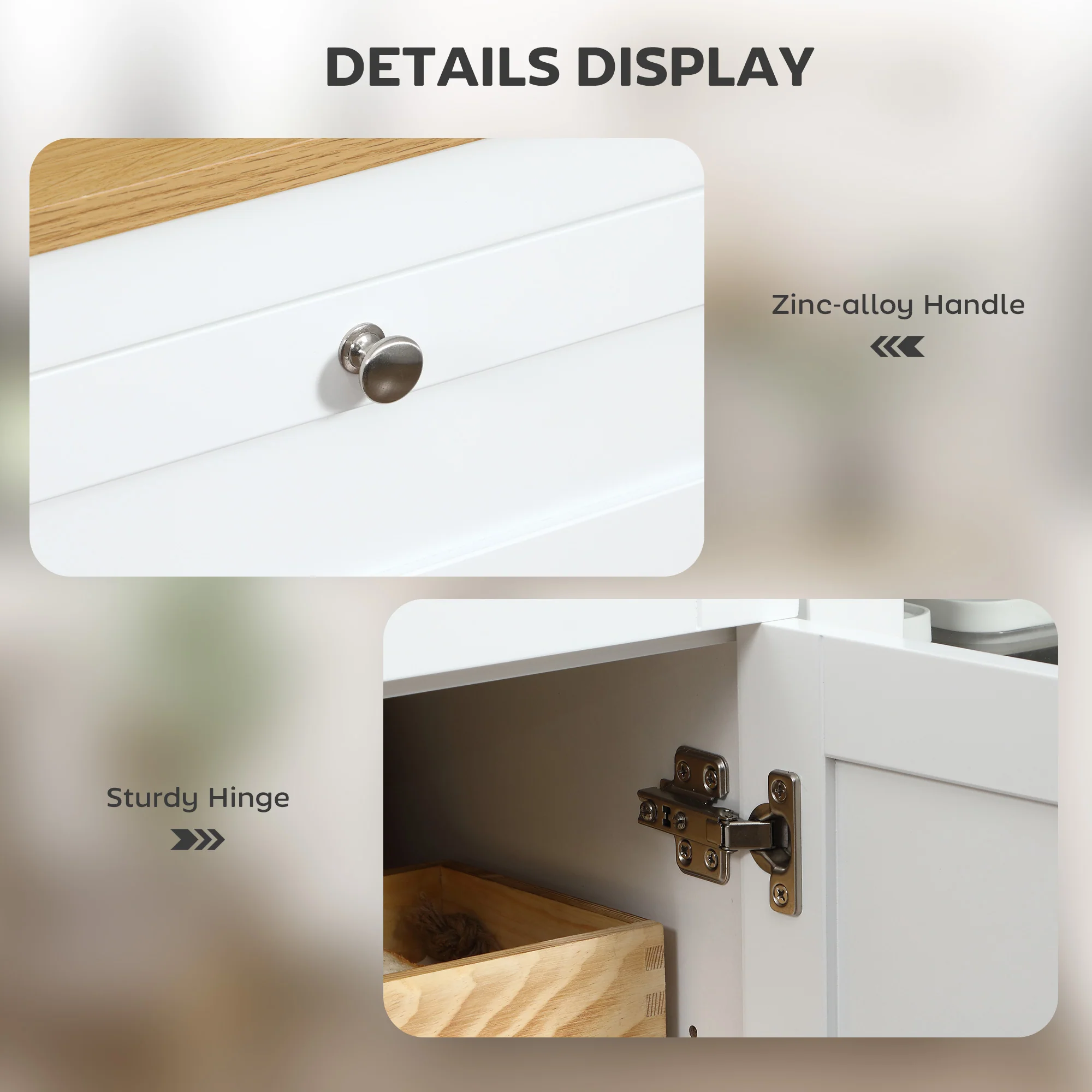 Sideboard Buffet with 2 Drawers 3 Storage Cabinets & Glass Doors, Oak White - Image 9