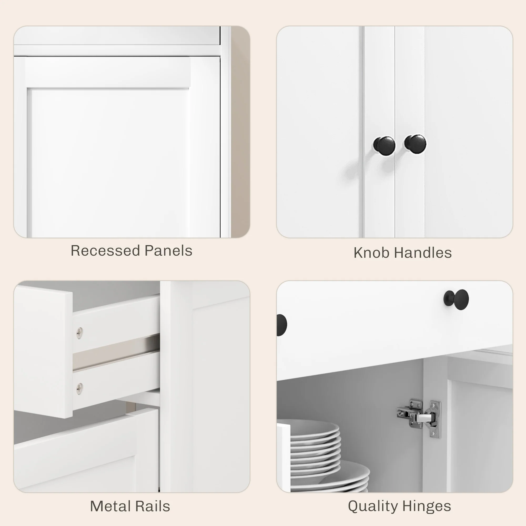 55" Sideboard Buffet Cabinet with 2 Drawers 4 Doors & Rubberwood Tabletop White - Image 10