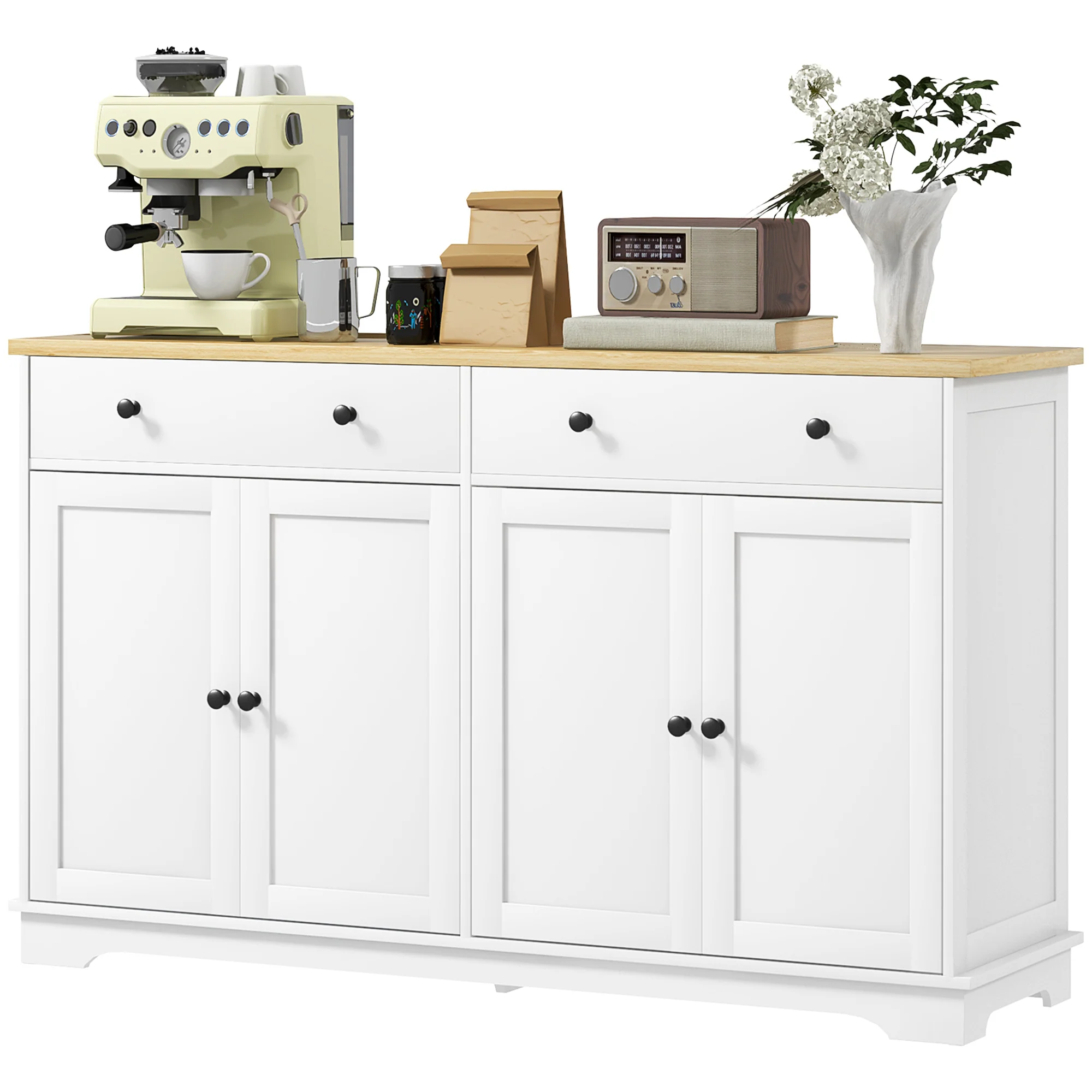 55" Sideboard Buffet Cabinet with 2 Drawers 4 Doors & Rubberwood Tabletop White - Image 2