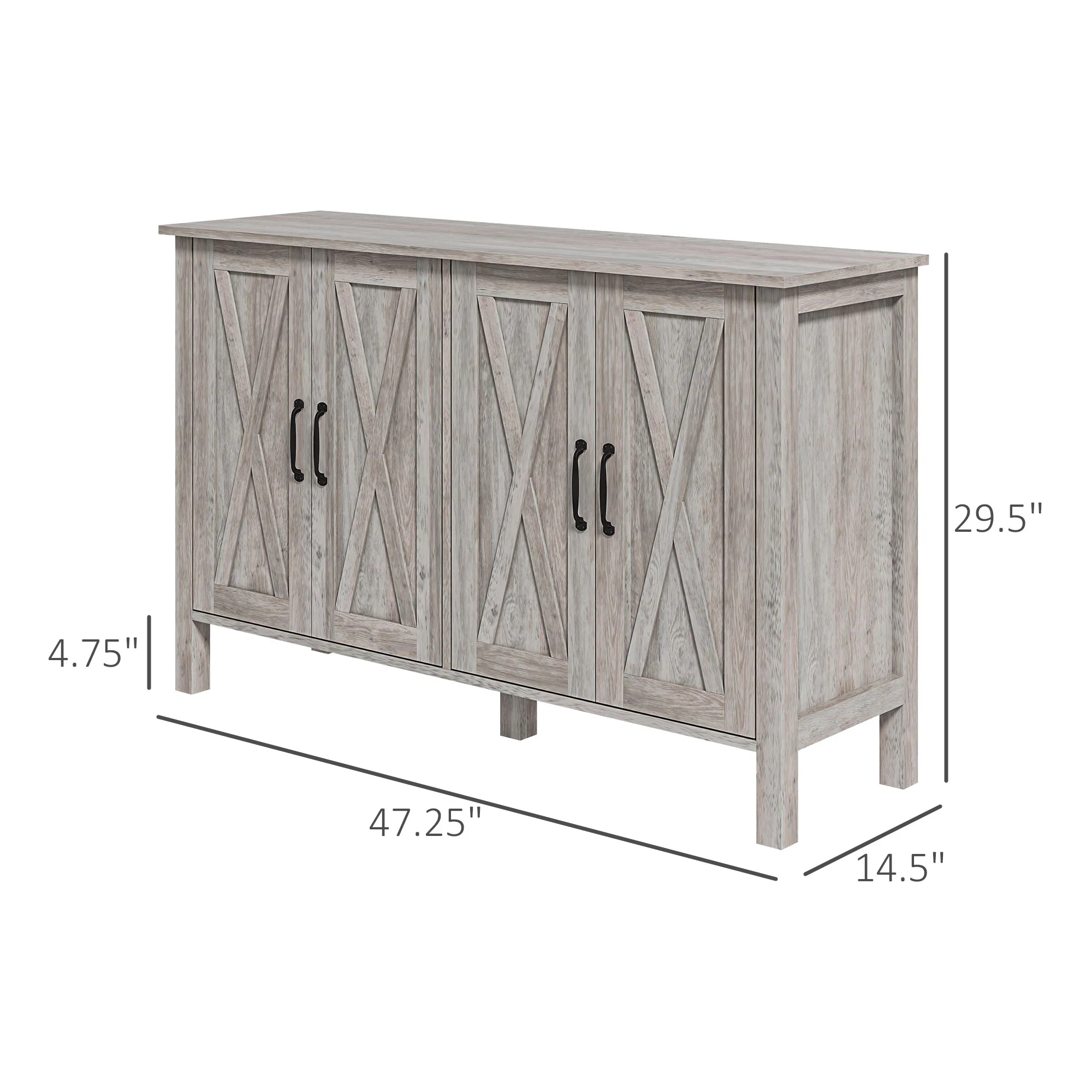 Kitchen Sideboard Buffet Cabinet w/ 4 Barn Doors & 2 Adjustable Shelves, Gray - Image 5