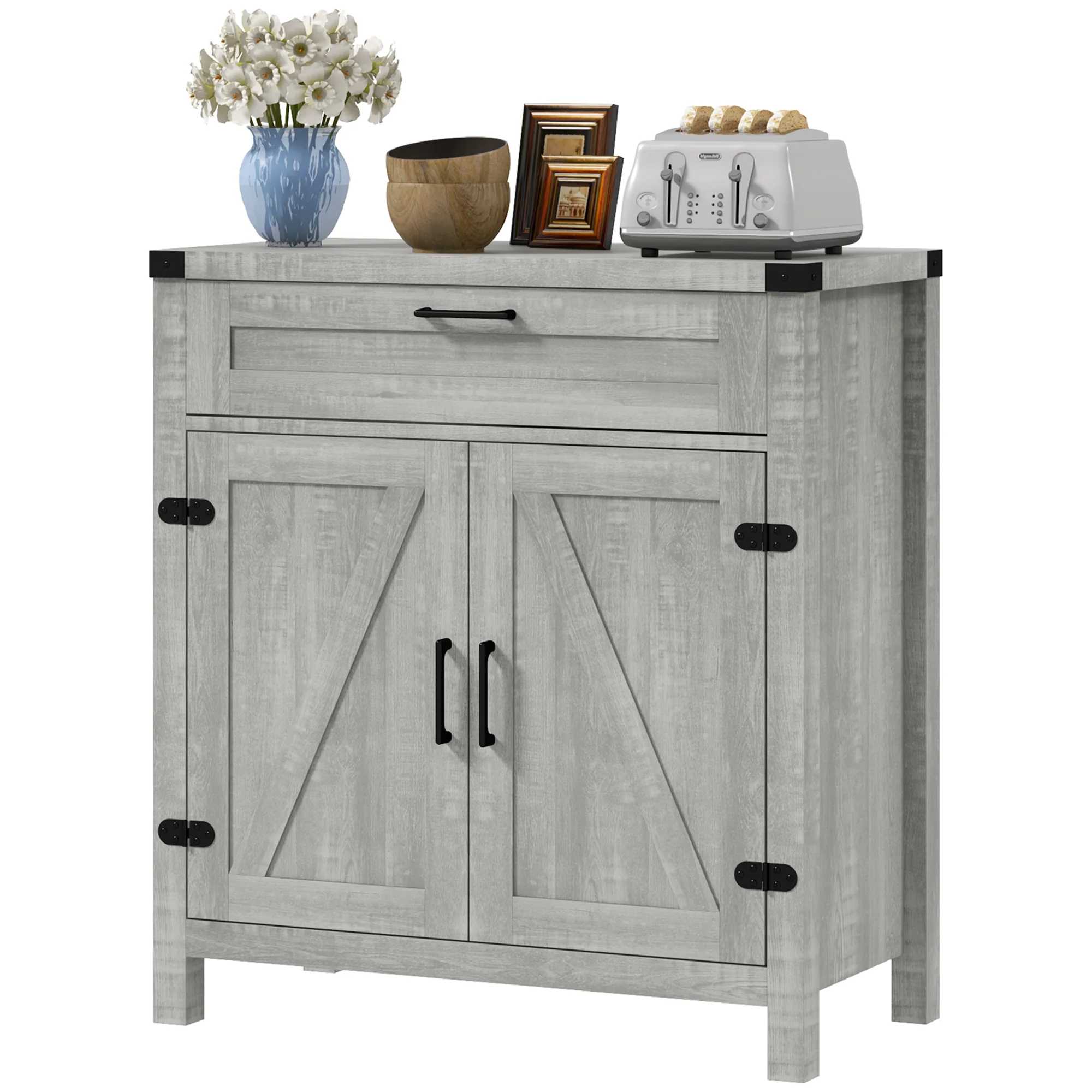 Farmhouse Sideboard with Rustic Barn Door & Drawer, Grey - Image 2