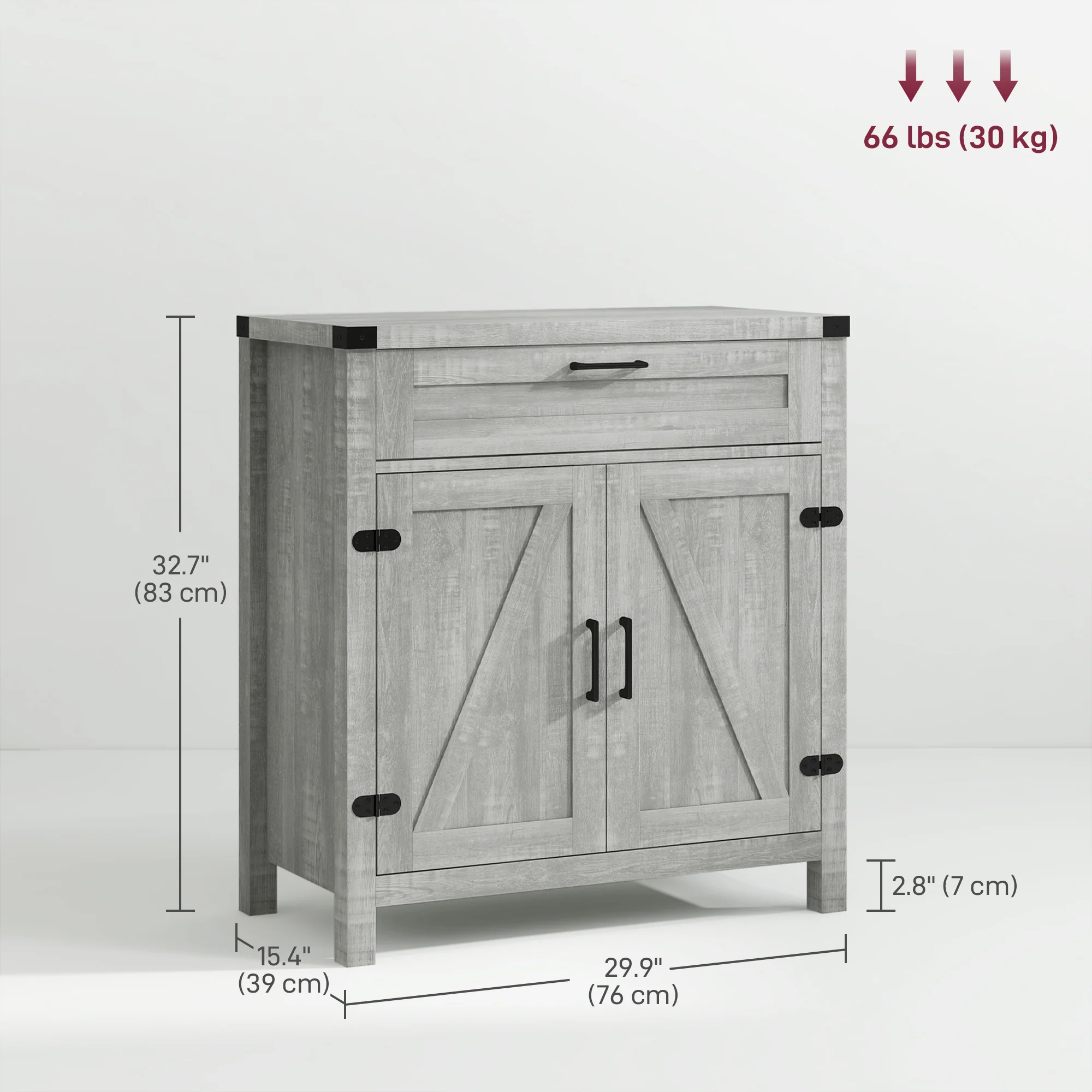 Farmhouse Sideboard with Rustic Barn Door & Drawer, Grey - Image 5
