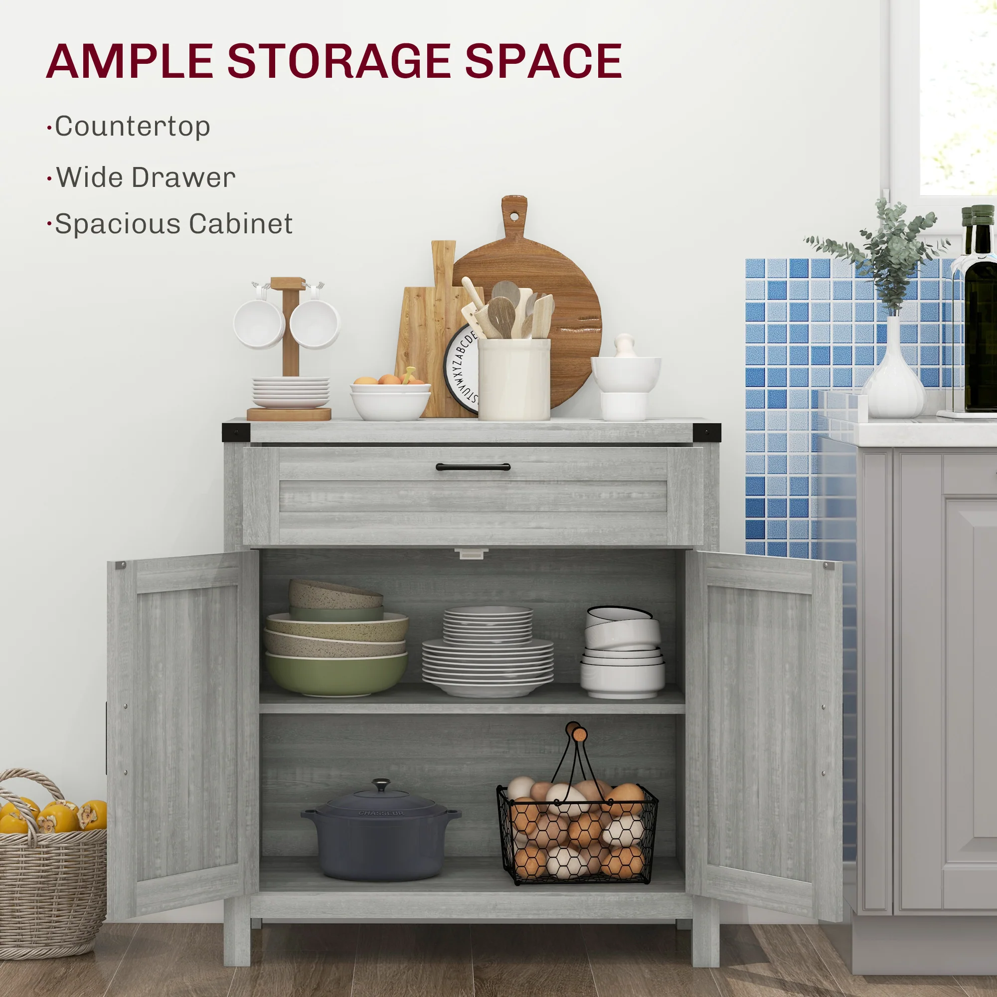 Farmhouse Sideboard with Rustic Barn Door & Drawer, Grey - Image 6