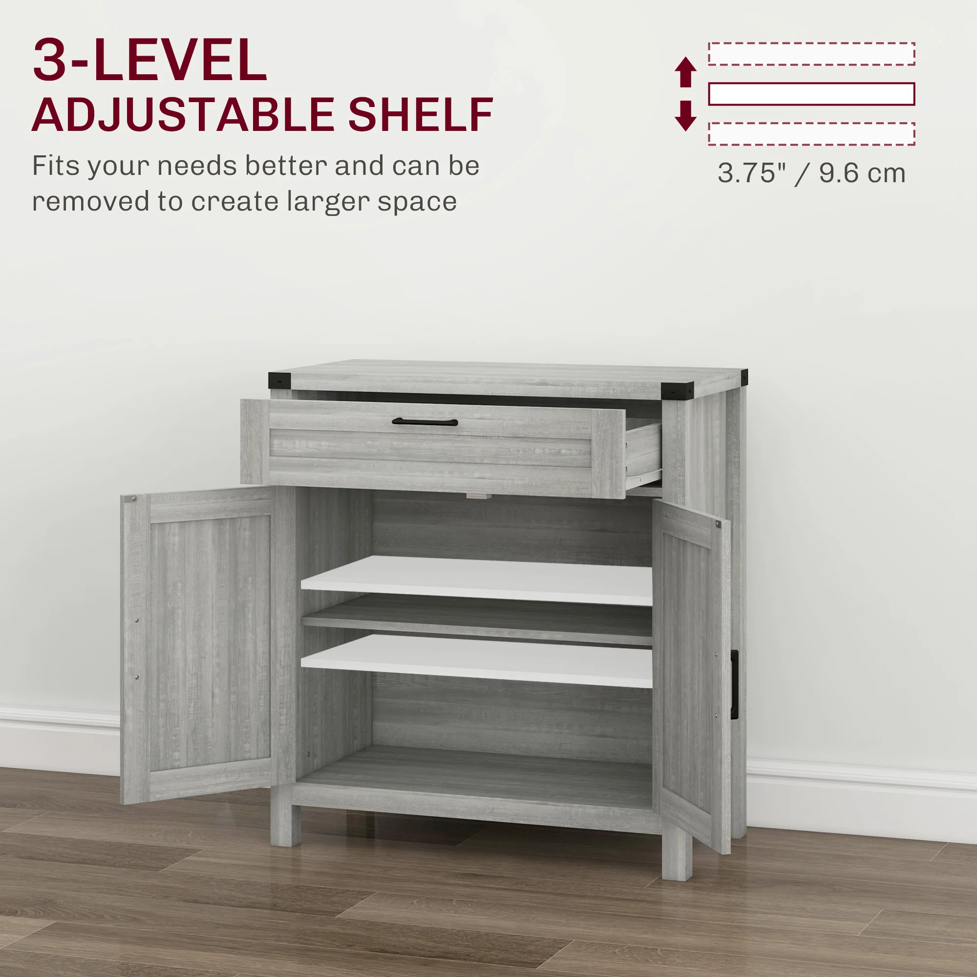 Farmhouse Sideboard with Rustic Barn Door & Drawer, Grey - Image 7