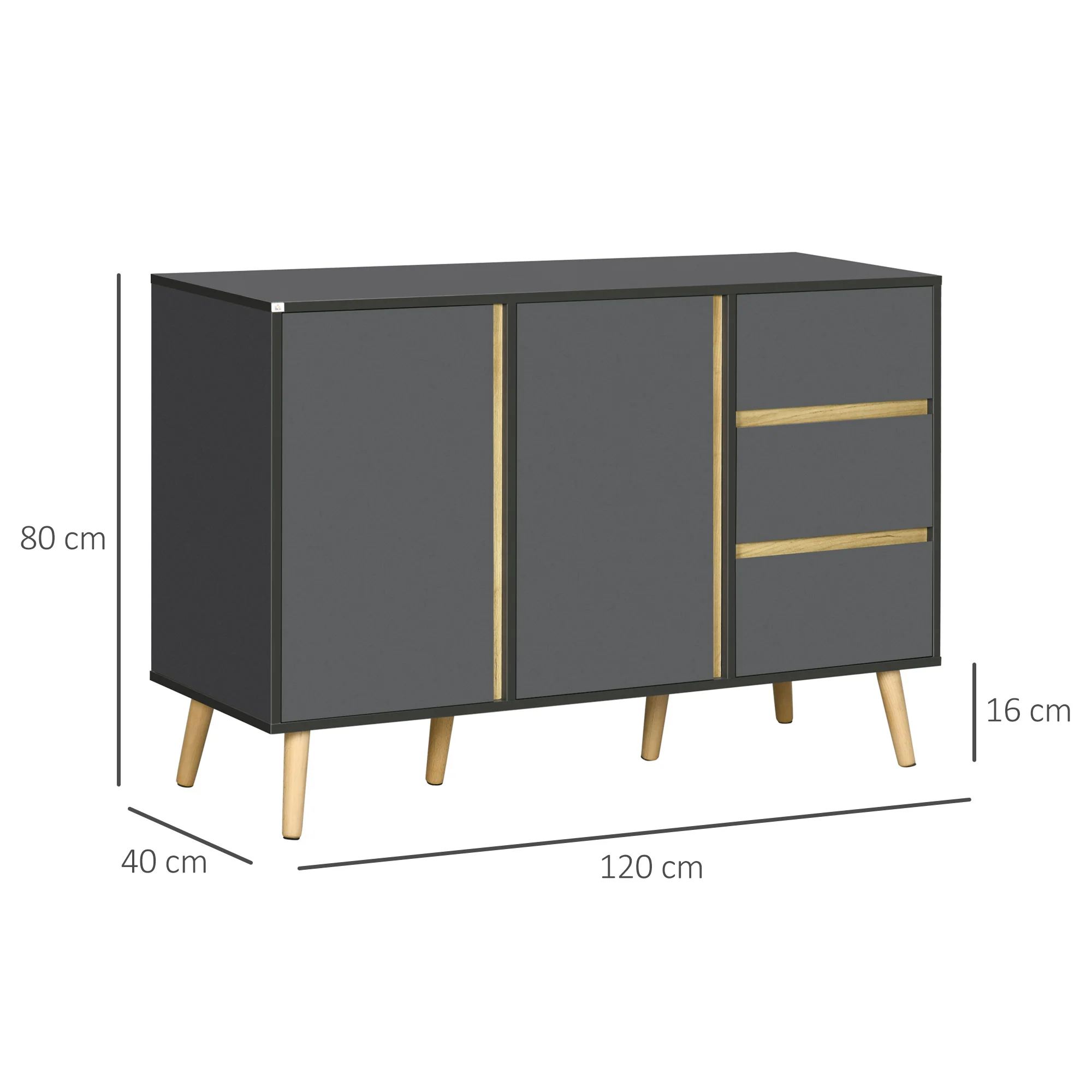 Modern Kitchen Cupboard with Double Doors and 3 Drawers, Adjustable Shelves, Dark Grey - Image 5