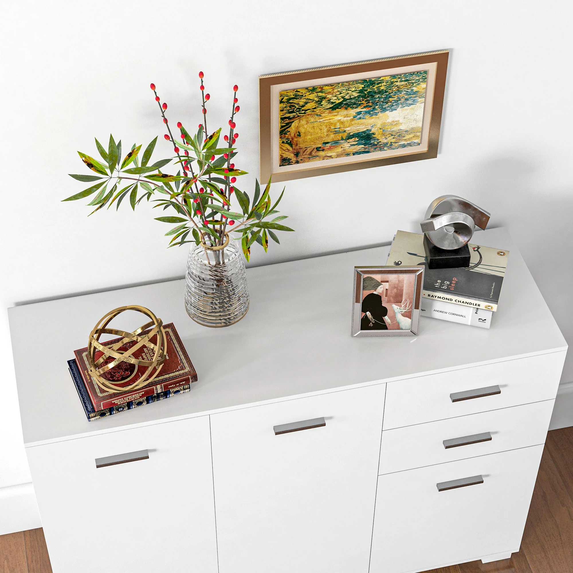 Modern Sideboard, Storage Cabinet with Drawers & Doors for Living Room, High Gloss White - Image 10