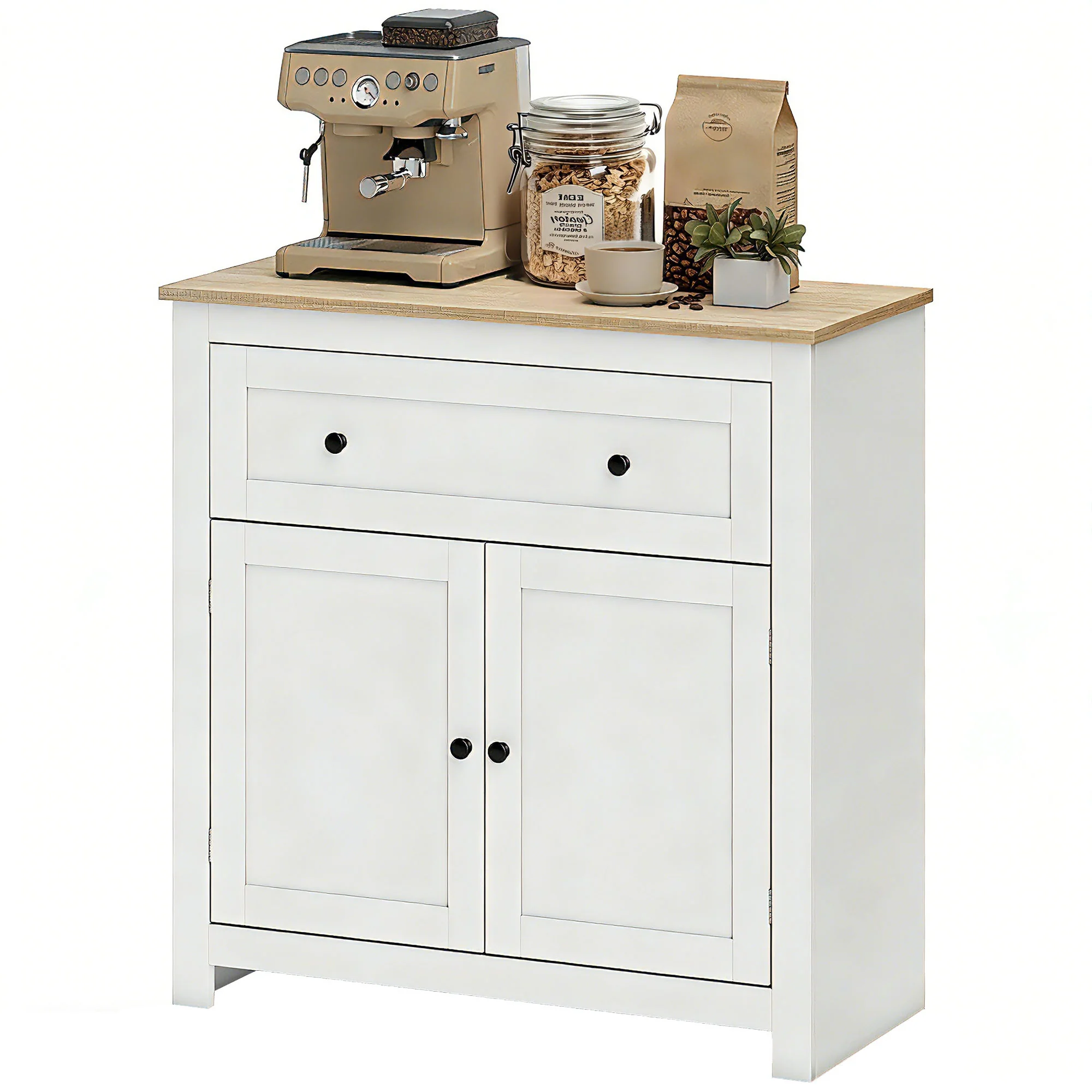 Modern Storage Sideboard with Adjustable Shelves & Drawer for Living Room, Cream White - Image 2