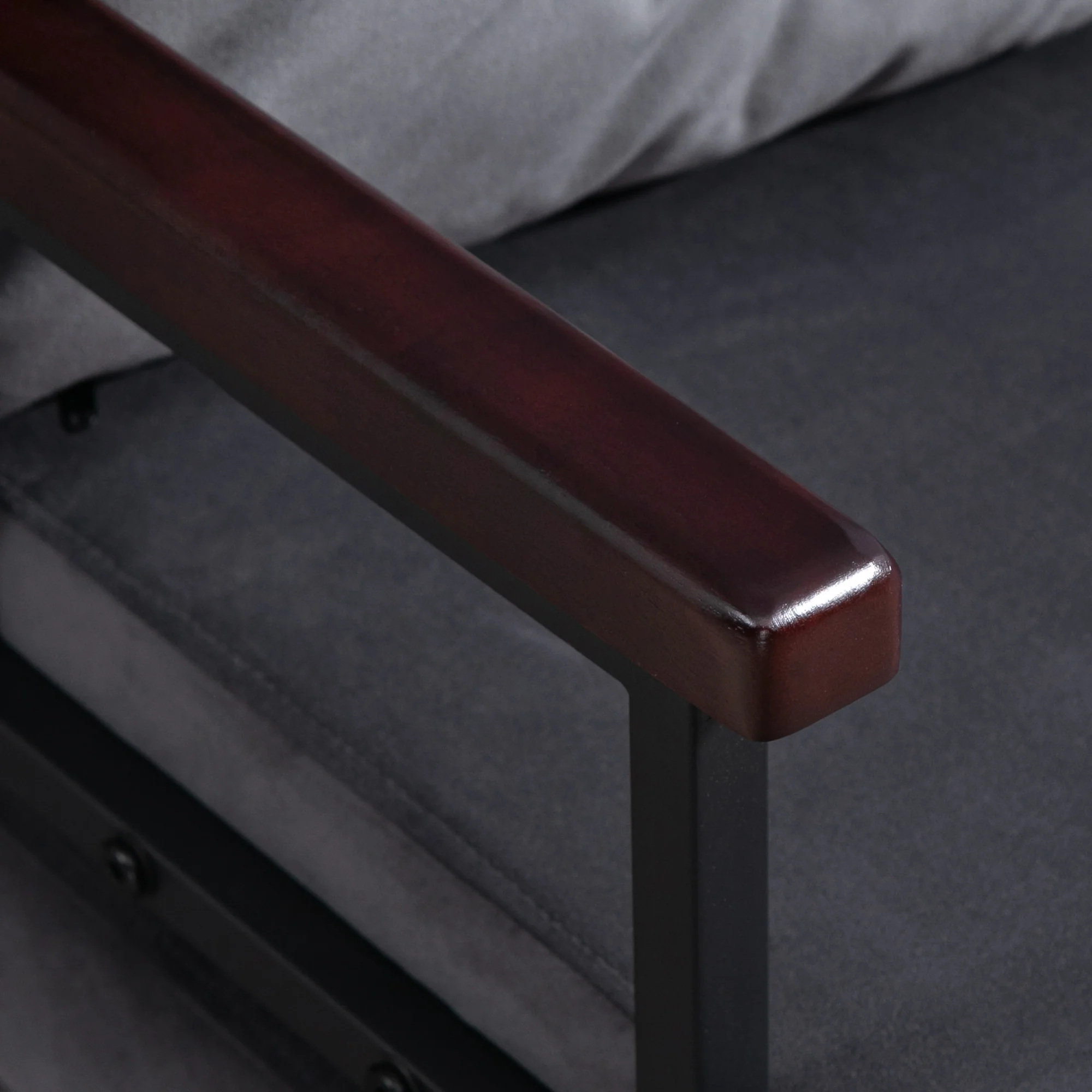Click Clack Convertible Chair Bed, Velvet Feel Fabric Chair with Cushion, Wood Armrests, Charcoal Grey - Image 10