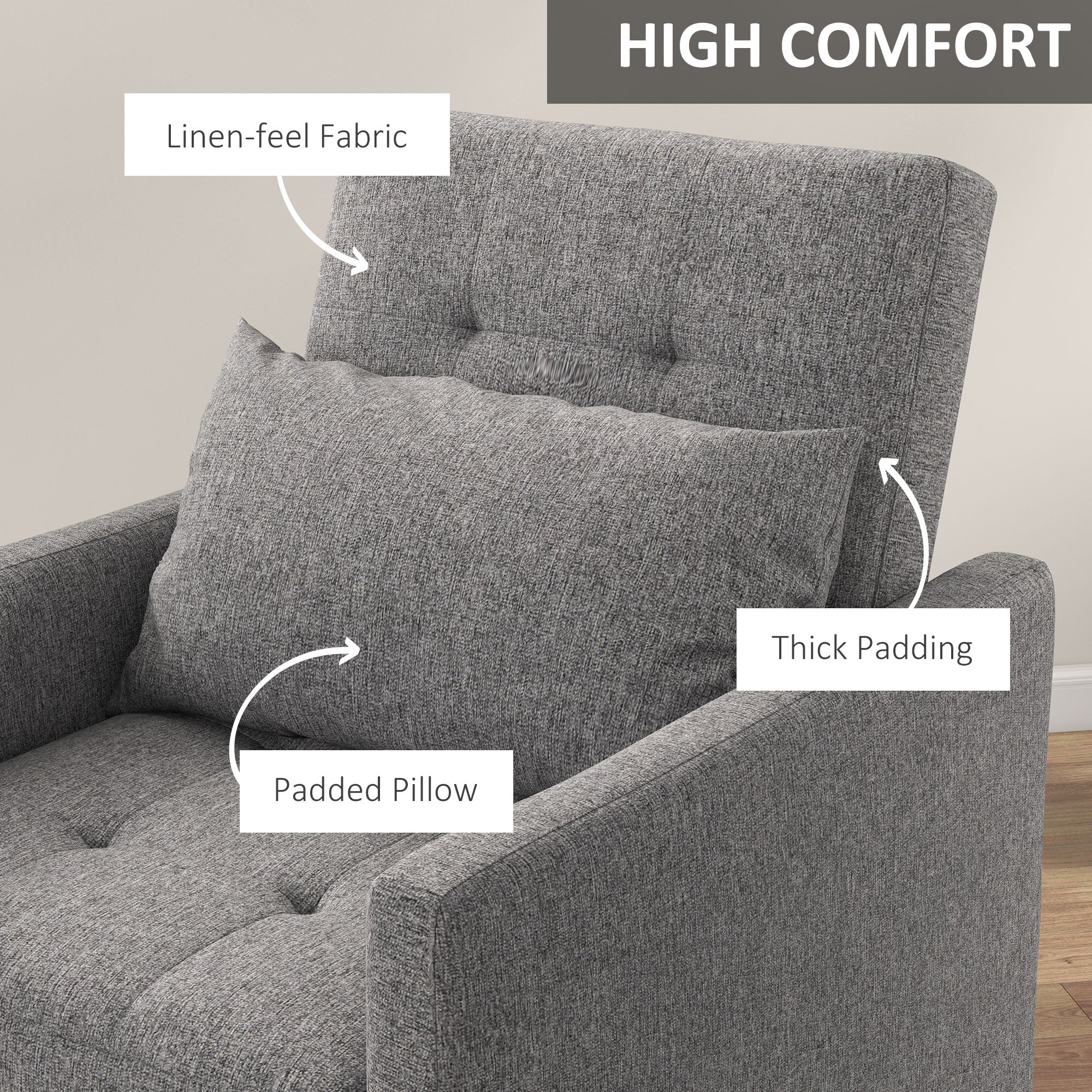 Convertible Single Sofa Bed, 3-In-1 Pull Out Chair Bed with Adjustable Backrest, Grey - Image 7