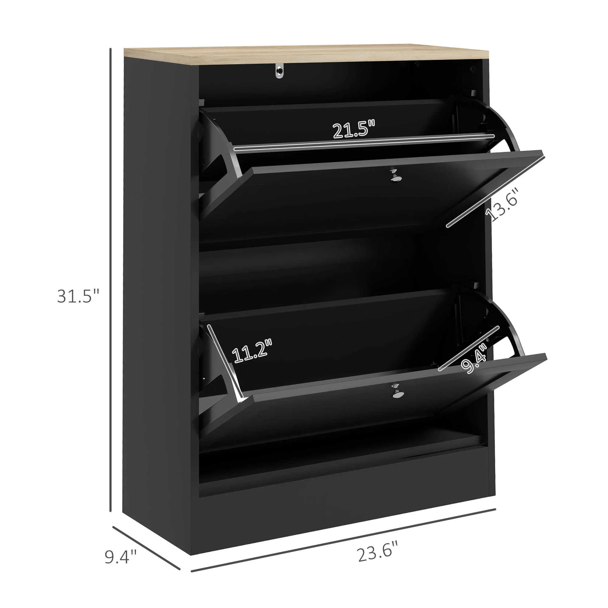Slim Shoe Storage Cabinet with 2 Flip Drawers for 12 Pairs Black - Image 5
