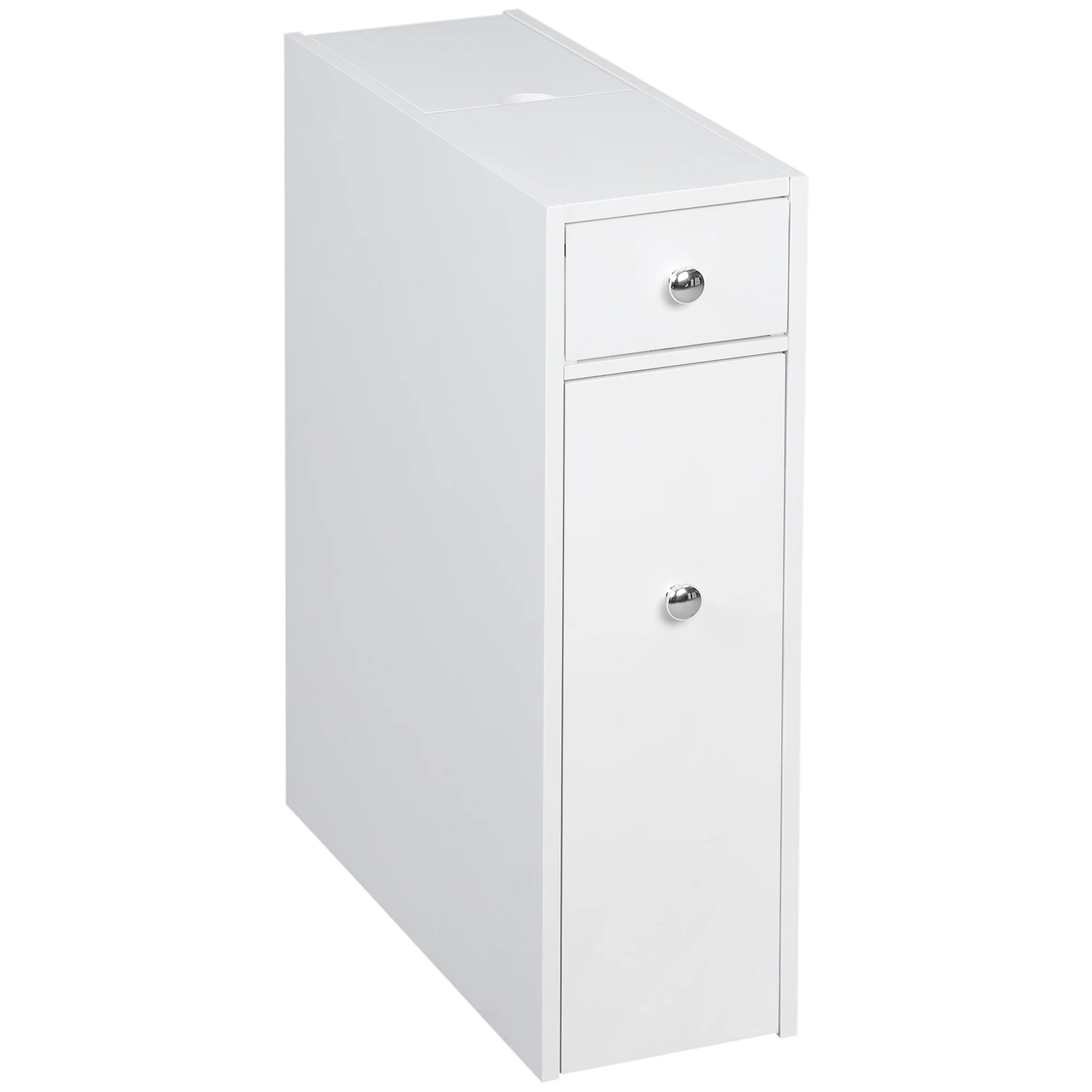 Narrow Bathroom Cabinet w/ Drawers & Hidden Storage, Slim Toilet Paper Cabinet, White