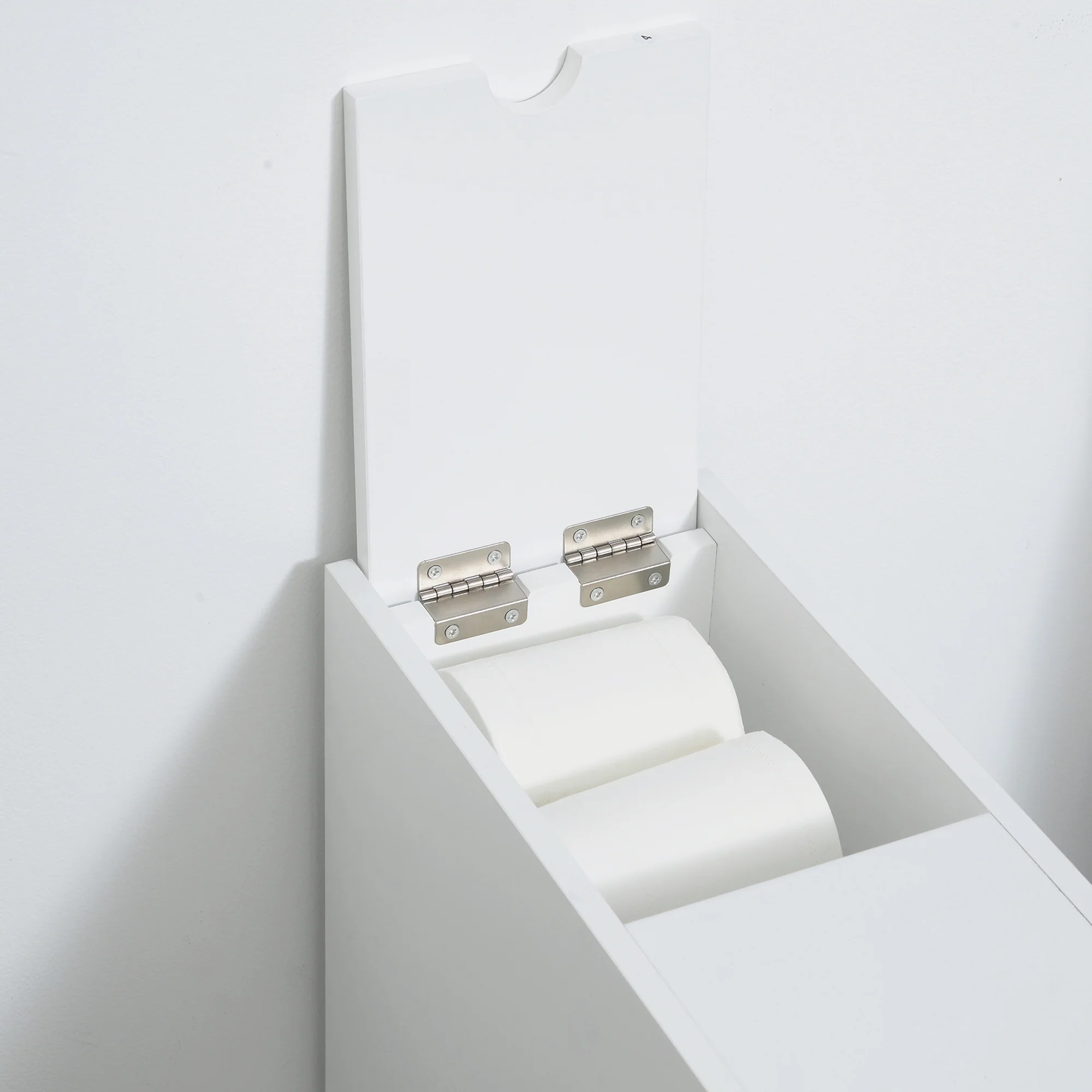 Narrow Bathroom Cabinet w/ Drawers & Hidden Storage, Slim Toilet Paper Cabinet, White - Image 10