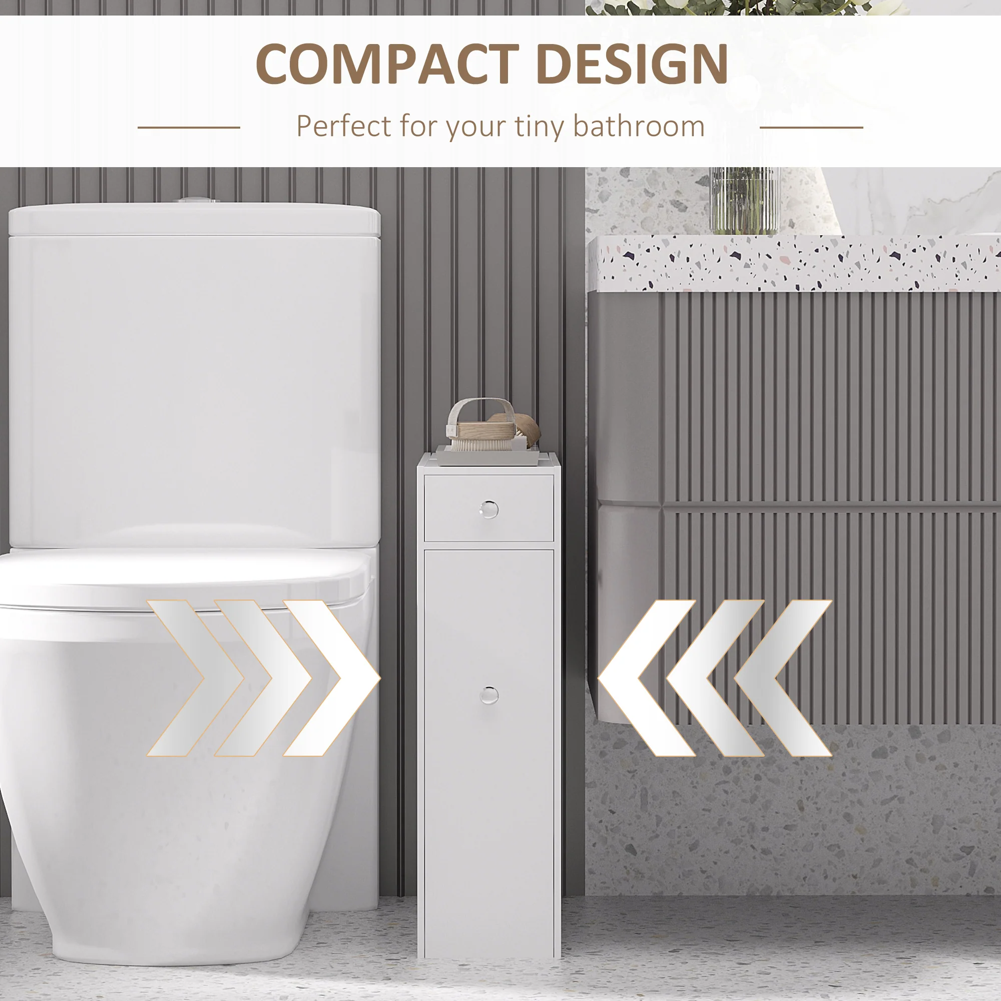 Narrow Bathroom Cabinet w/ Drawers & Hidden Storage, Slim Toilet Paper Cabinet, White - Image 6