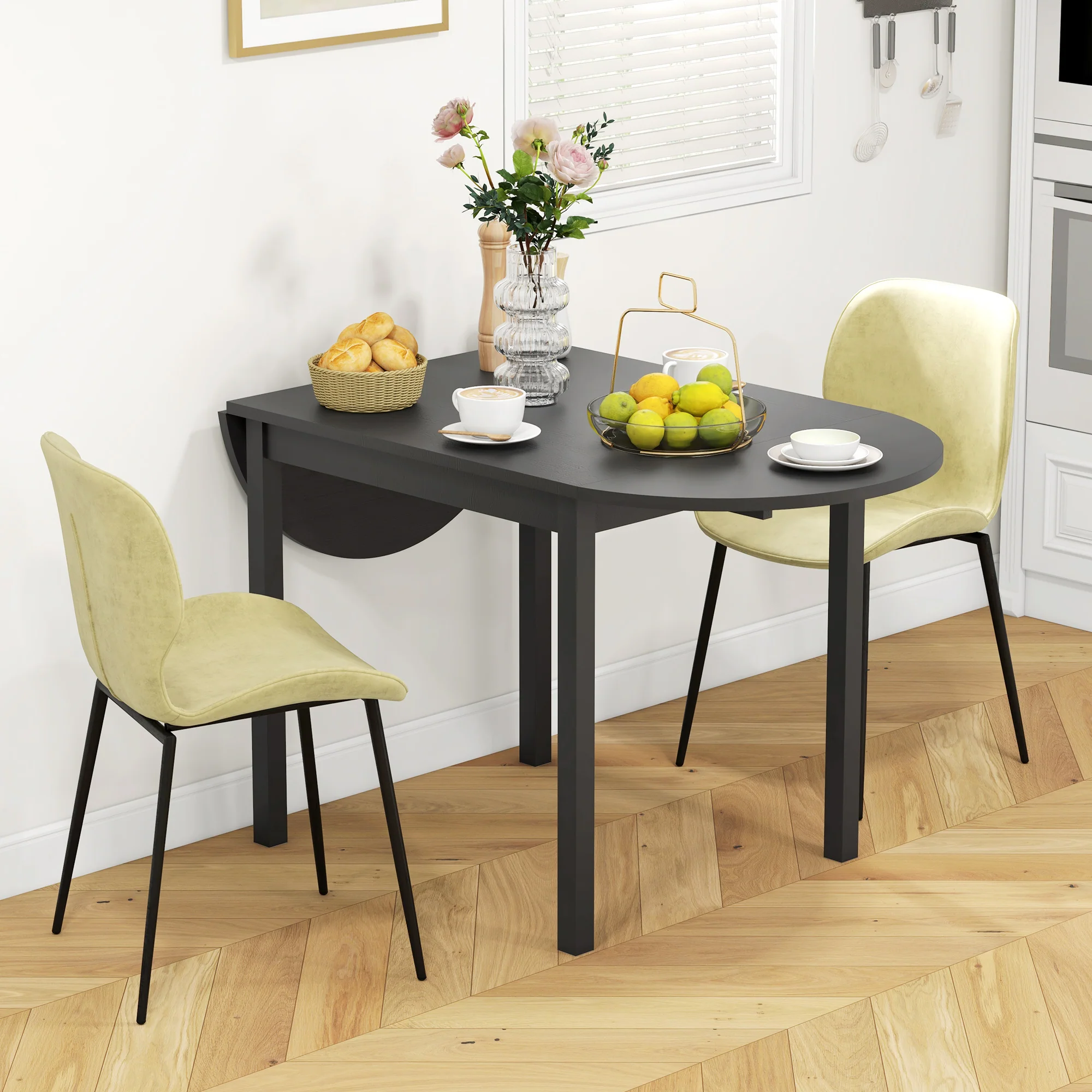 Solid Wood Drop Leaf Table for Small Spaces, Black - Image 4