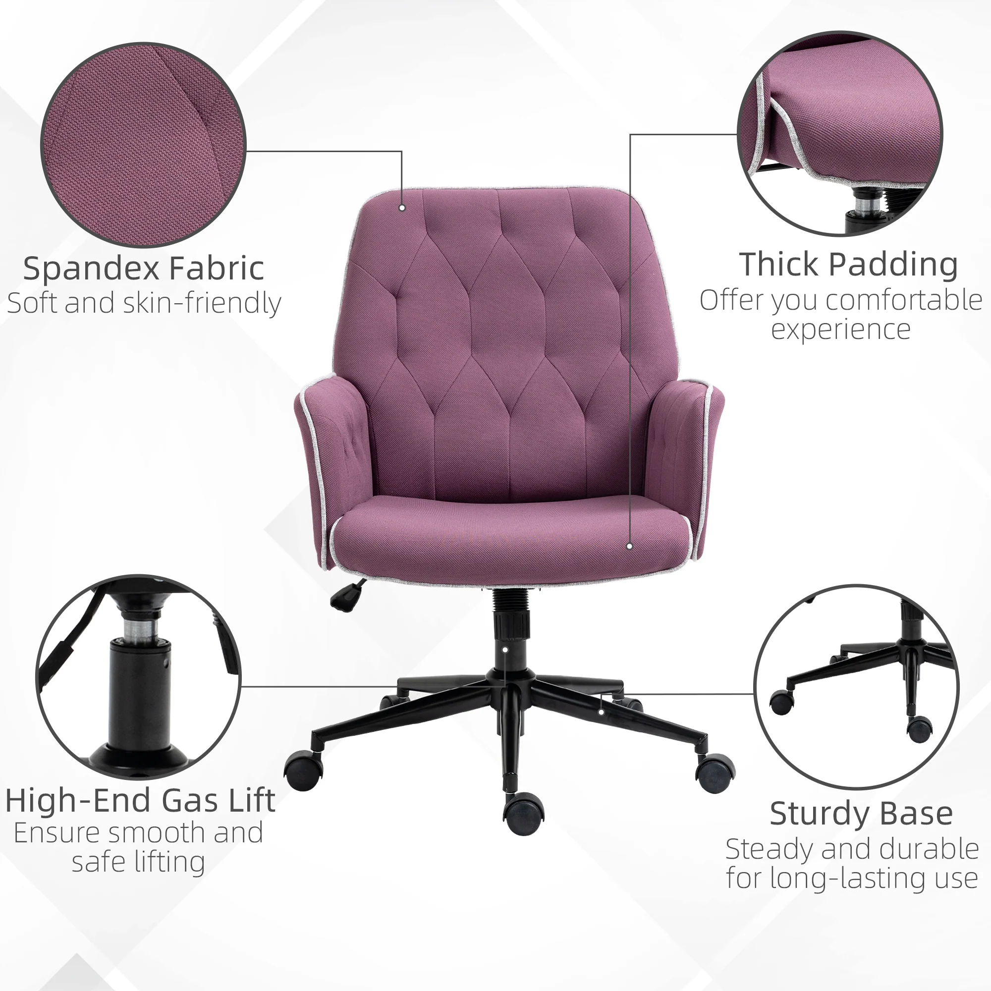 Spandex Home Office Chair Tufted Height Adjustable Desk Chair with Swivel Wheels Purple - Image 9