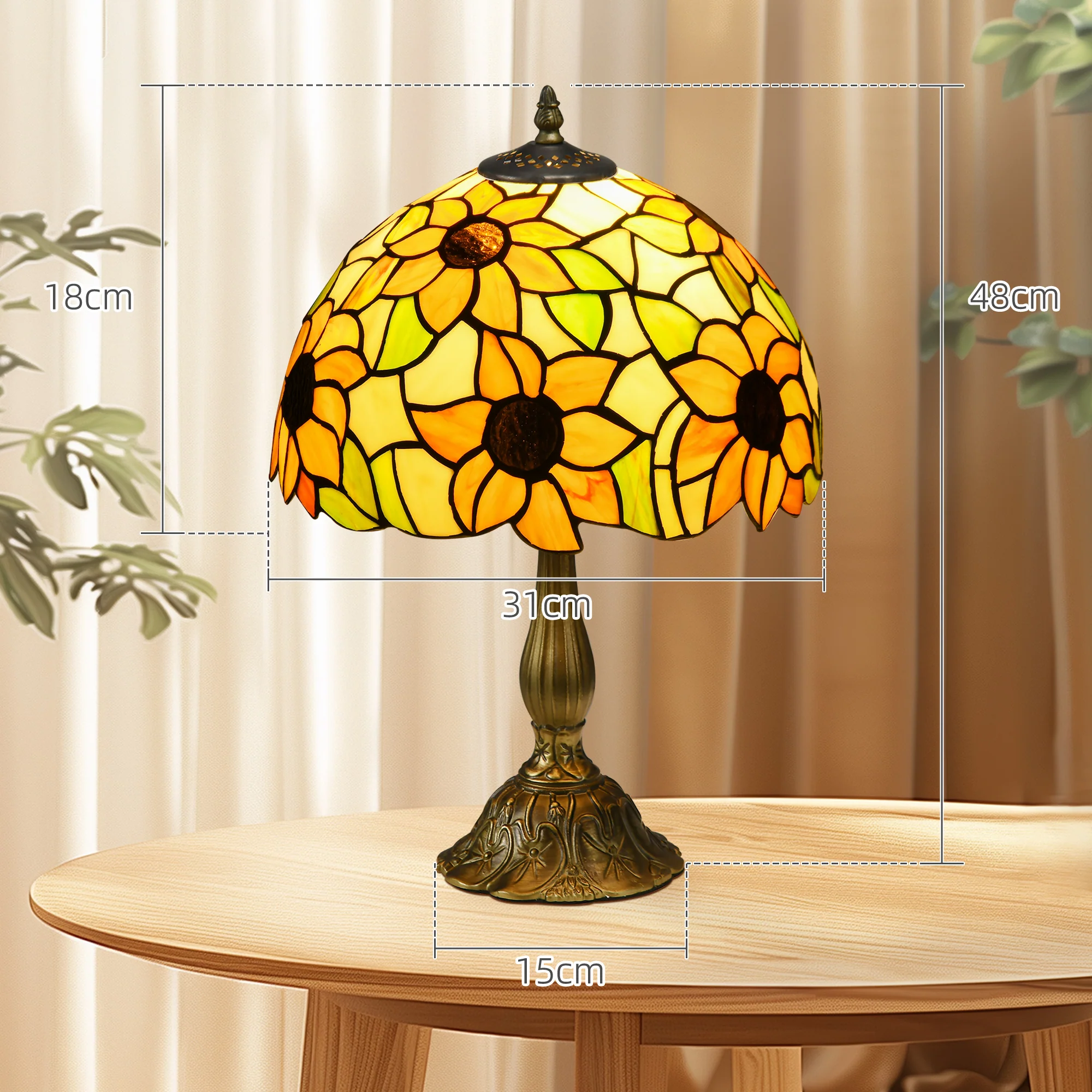 Handmade Stained Glass Table Lamp, Antique Lamp for Bedroom, Living room, Orange Sunflower - Image 5