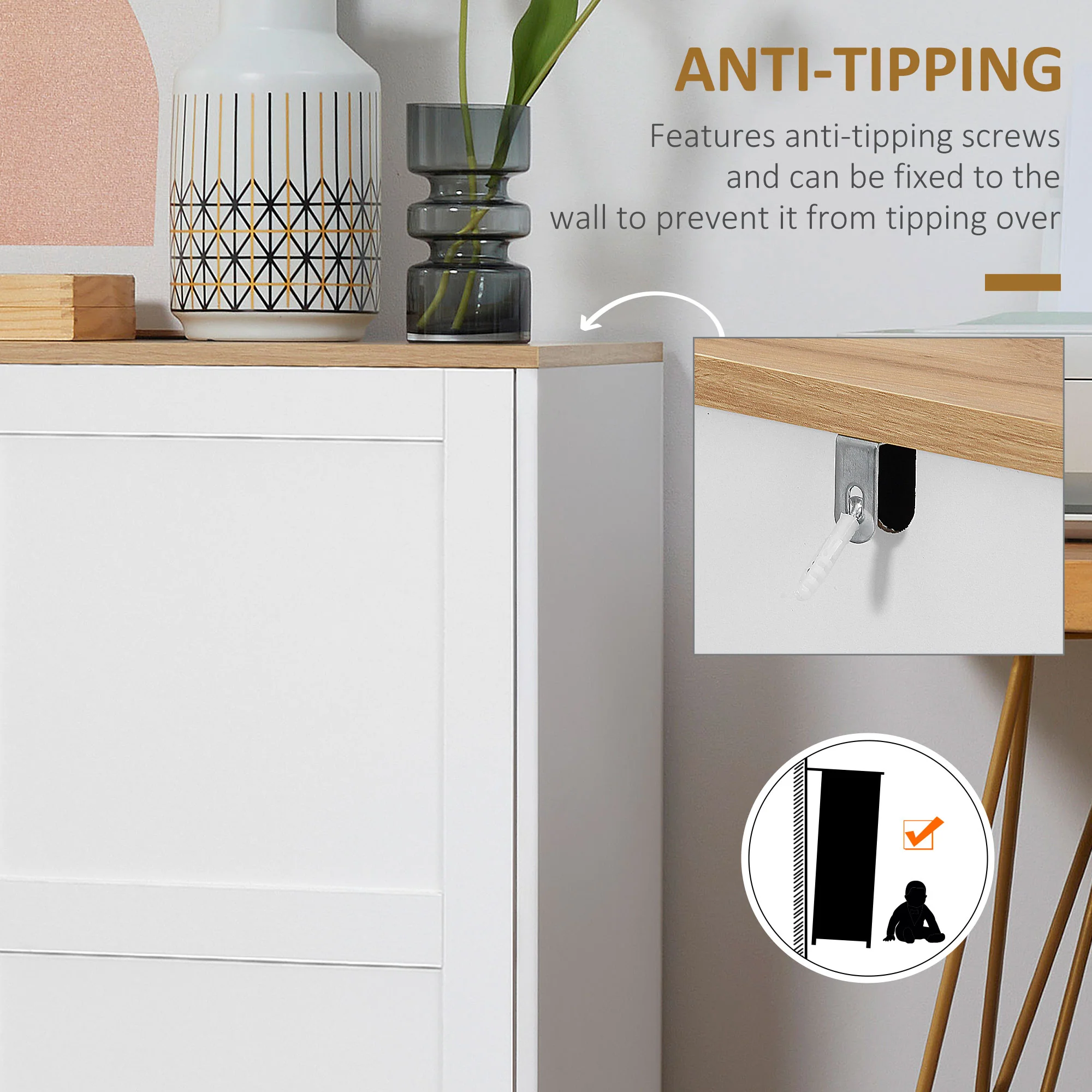 Storage Cabinet Kitchen Buffet Cupboard with 2 Doors and 2 Adjustable Shelves, White - Image 8