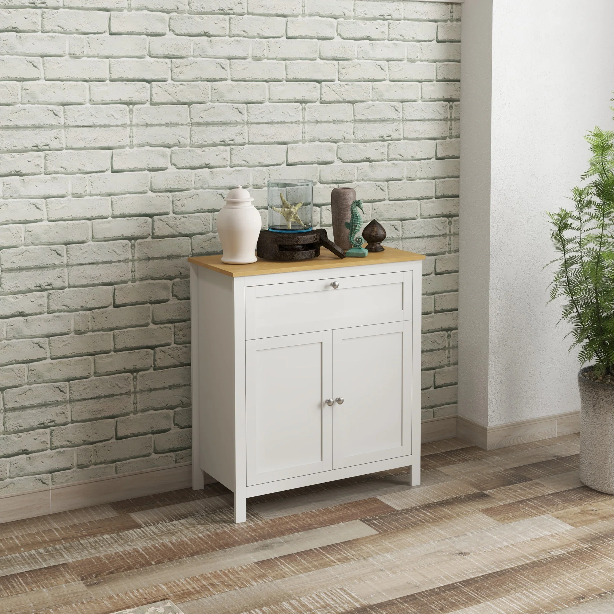 Sideboard with Drawer Double Doors & Adjustable Shelf, White - Image 4