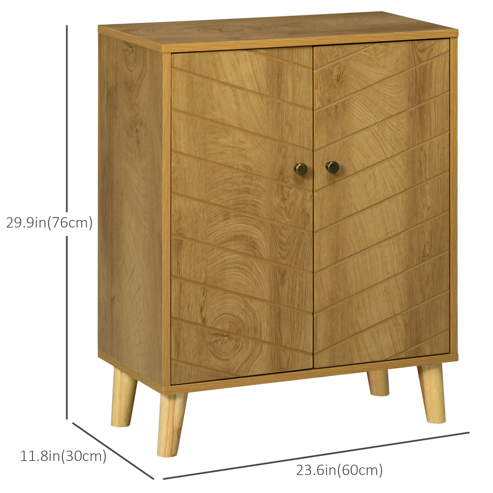 Vintage Storage Cabinet with Chevron Doors & Wood Legs, Natural - Image 5