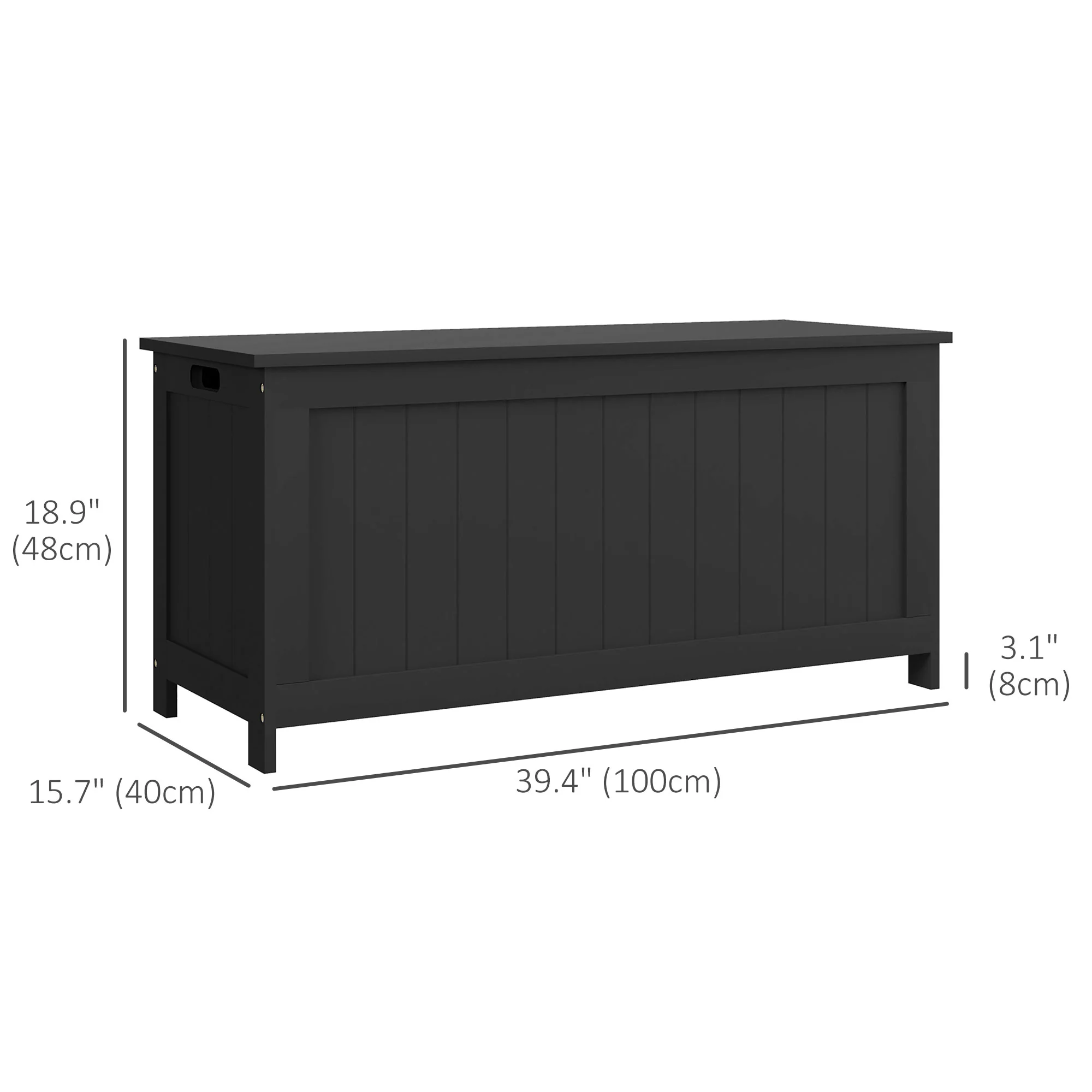 Storage Chest  Bench w/ 2 Safety Hinges & Cut-out Handles for Living Room, Entryway, Black - Image 5