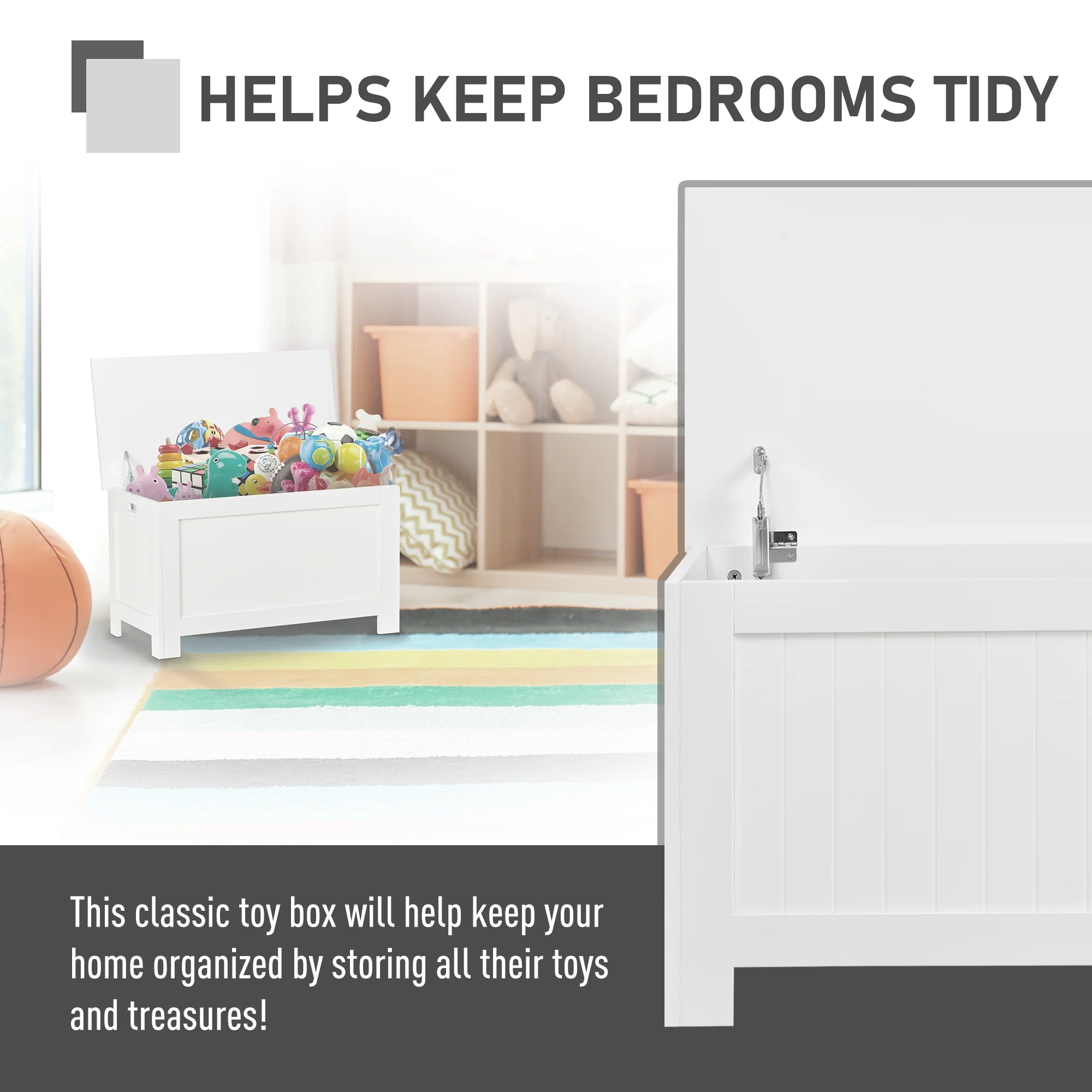 Modern Storage Chest with 2 Safety Hinges and Flip-Top Lid, Storage Trunk for Home, White - Image 8