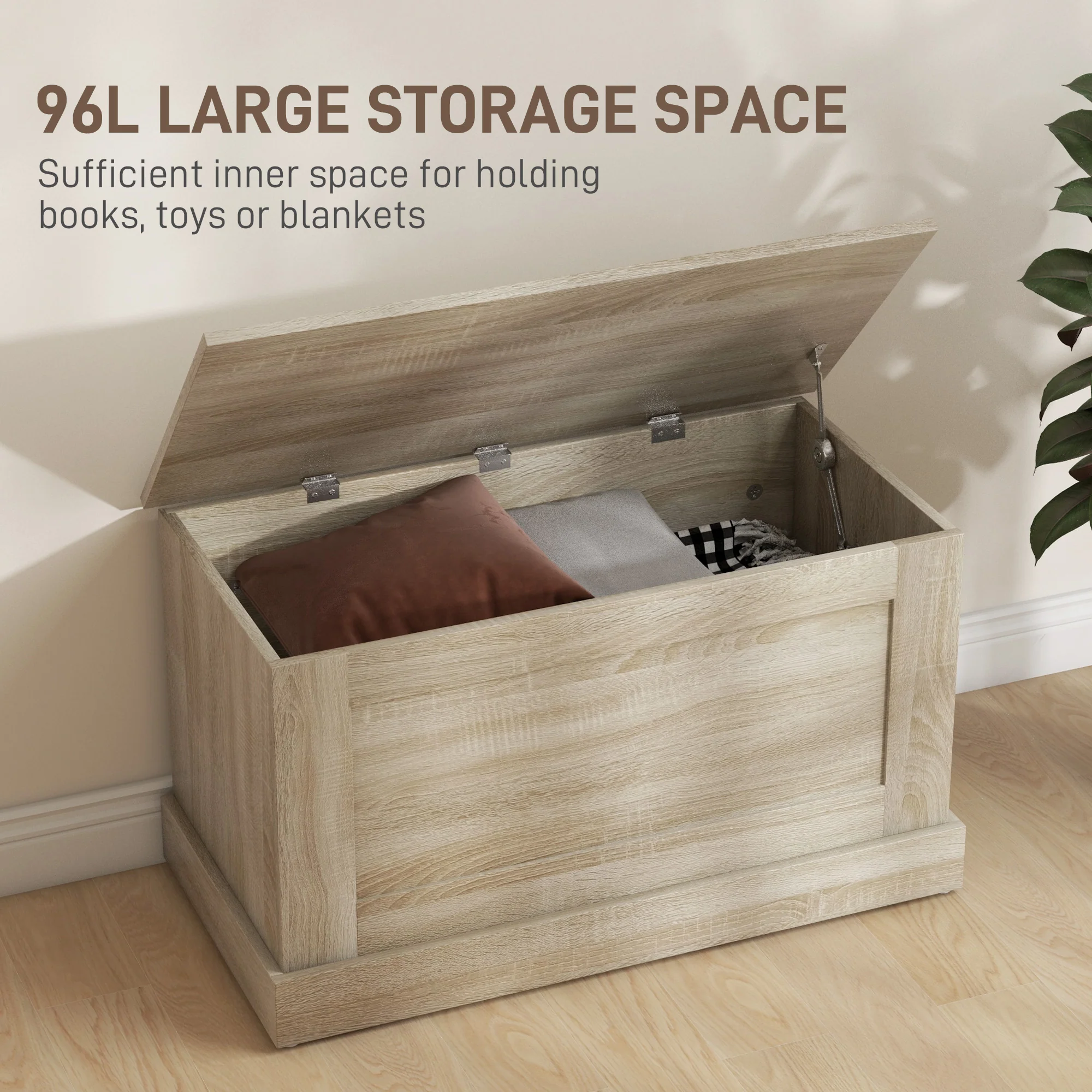 Wooden Storage Chest with Safety Hinge for Living Room, 31.5" x 15.7" x 17.7", Natural - Image 6