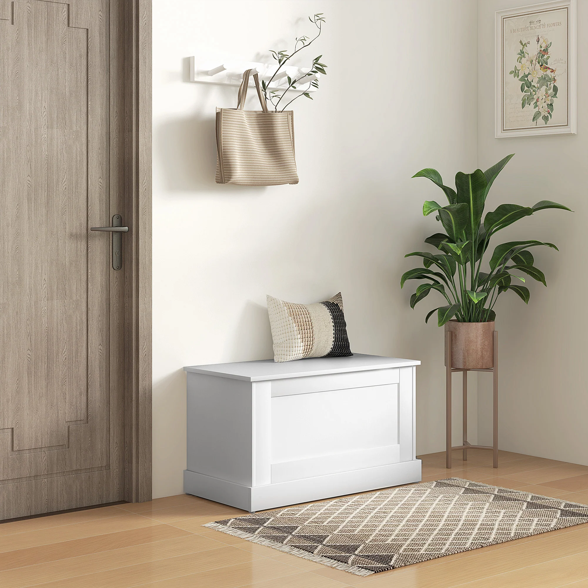 Wooden Storage Chest with Safety Hinge for Living Room, 31.5" x 15.7" x 17.7", White - Image 3