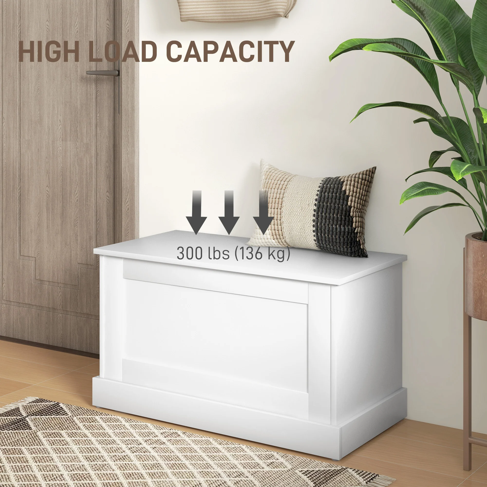 Wooden Storage Chest with Safety Hinge for Living Room, 31.5" x 15.7" x 17.7", White - Image 8