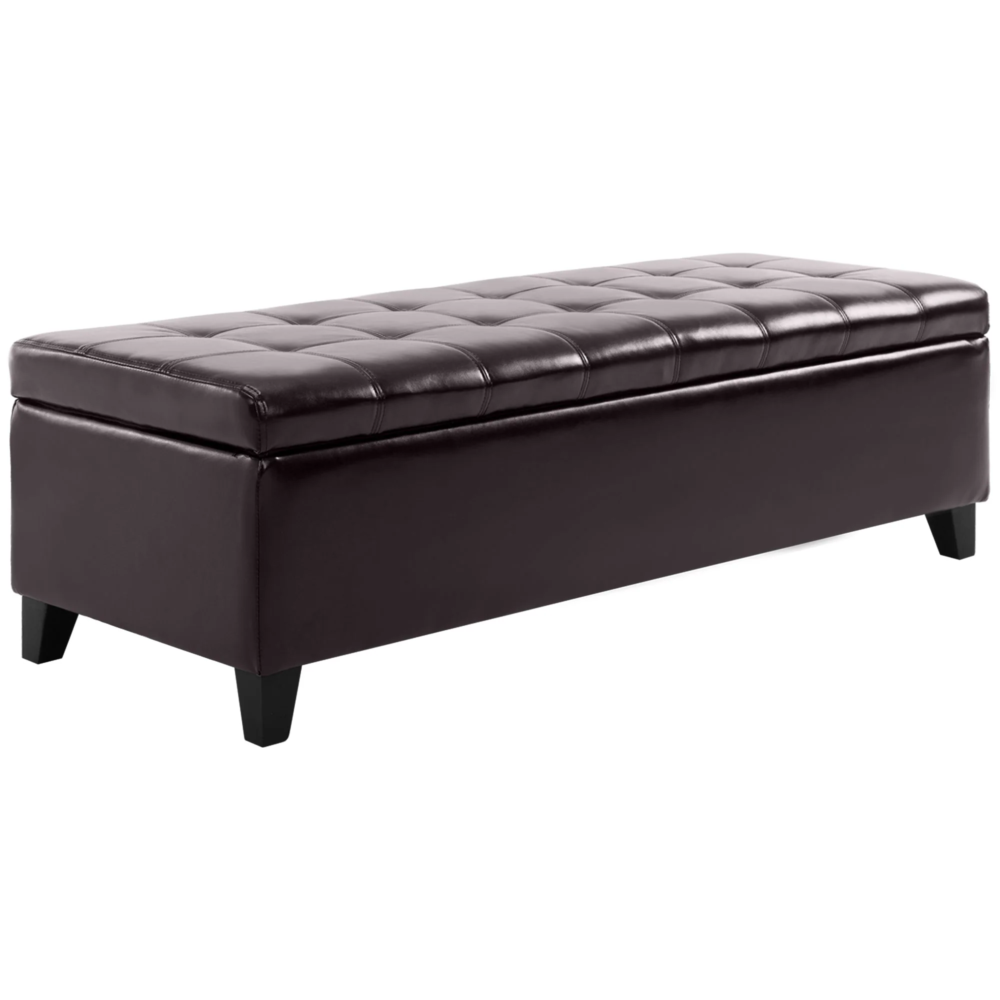 Storage Ottoman Bench, Foot Rest with Solid Wood Legs, End of Bed Bench, 51 Inches PU Leather Storage Chest for Living Room, Bedroom, Entryway, Brown - Image 2