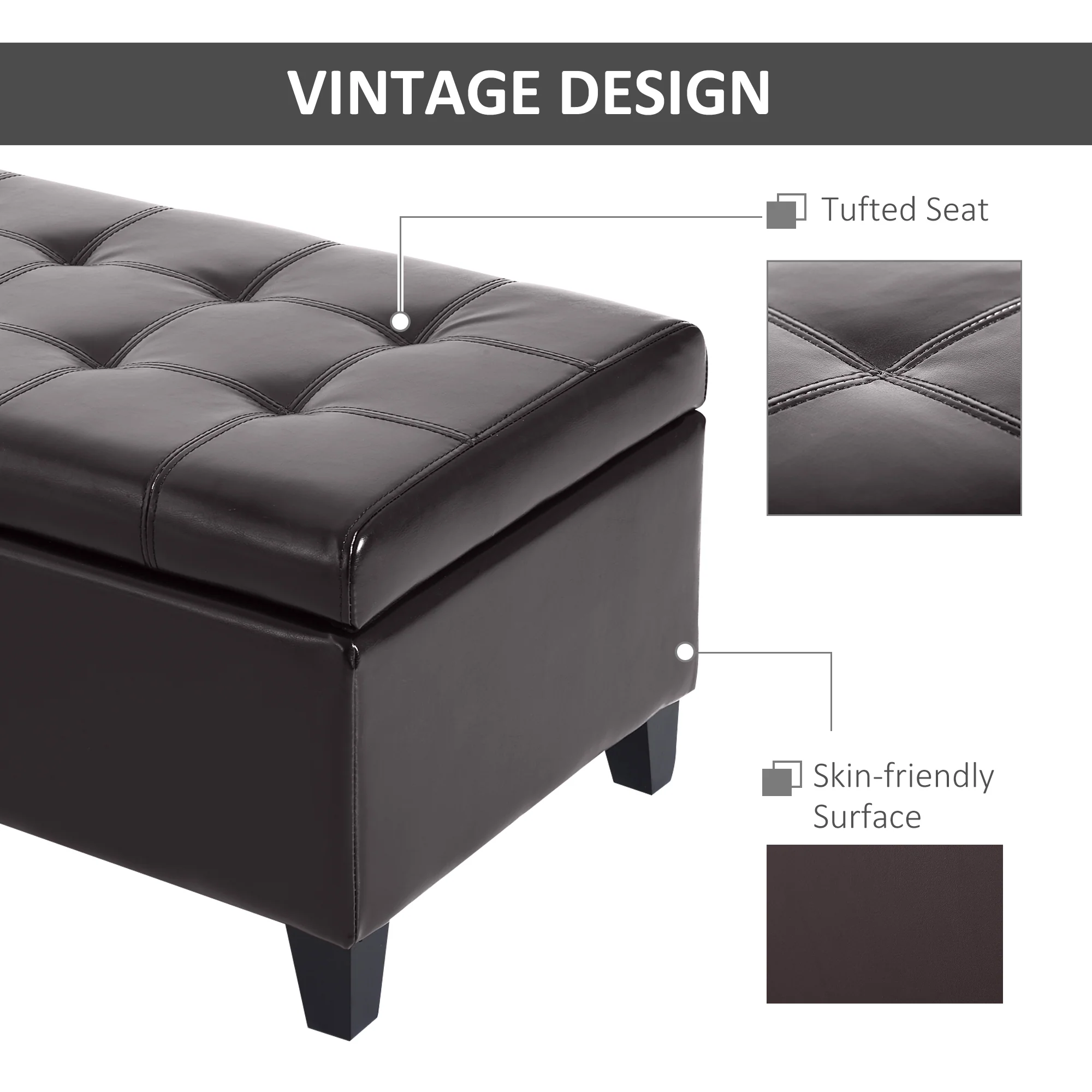 Storage Ottoman Bench, Foot Rest with Solid Wood Legs, End of Bed Bench, 51 Inches PU Leather Storage Chest for Living Room, Bedroom, Entryway, Brown - Image 8