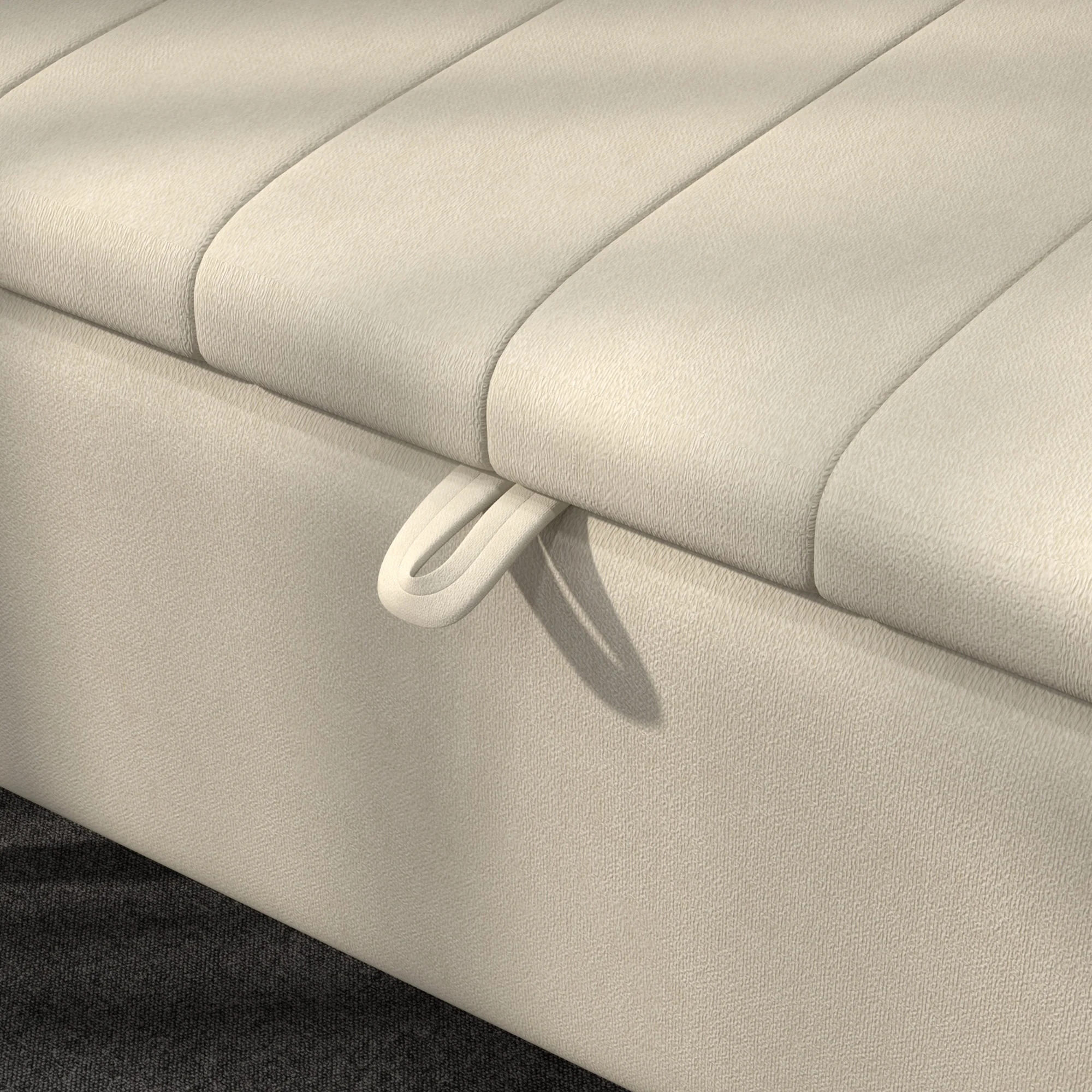 Storage Ottoman with Flip Top & Steel Legs, Linen Fabric Rectangular Bench, Cream White - Image 11