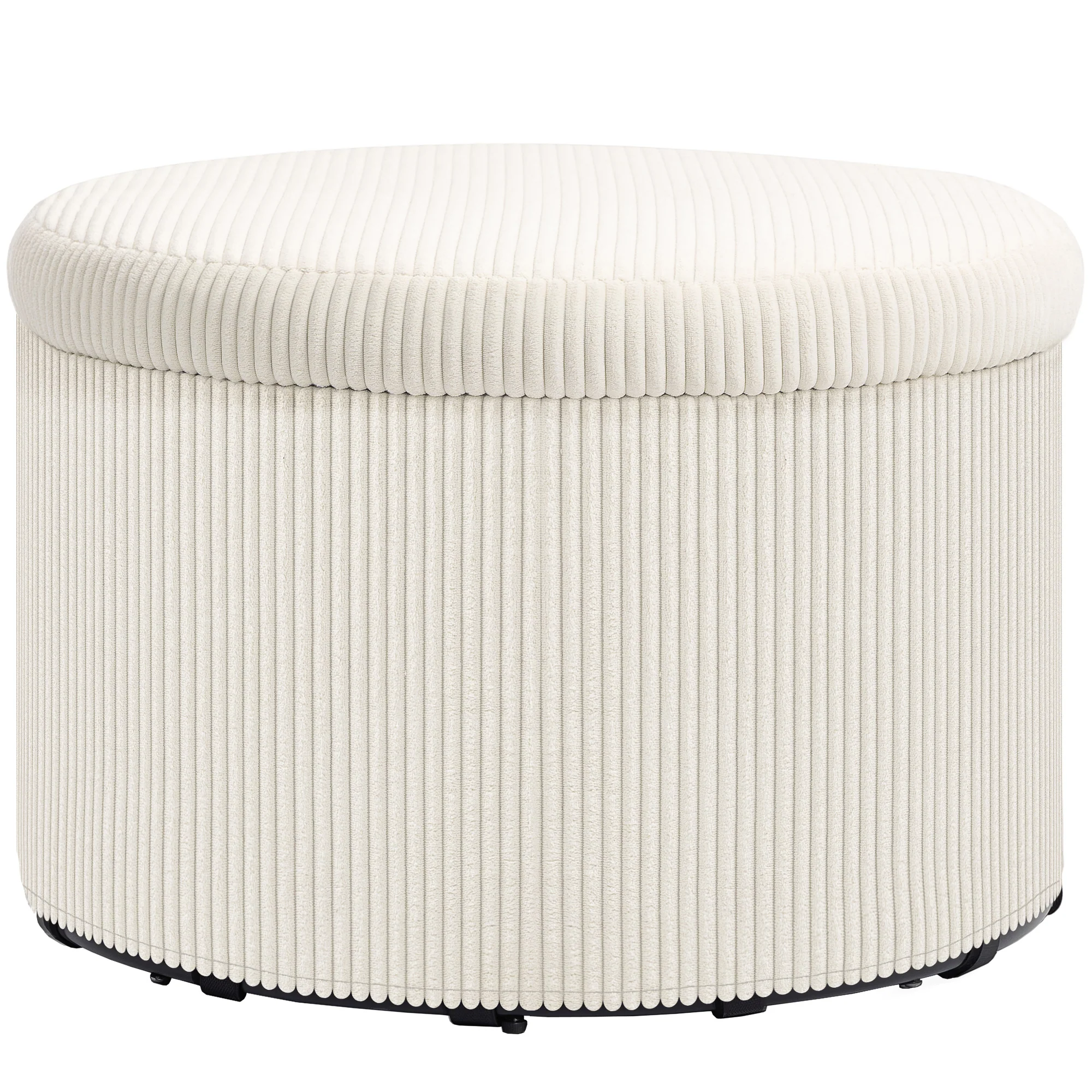 24" Storage Ottoman with Lid, Upholstered Corduroy Foot Rest Stool for Bedroom, Beige - Image 12